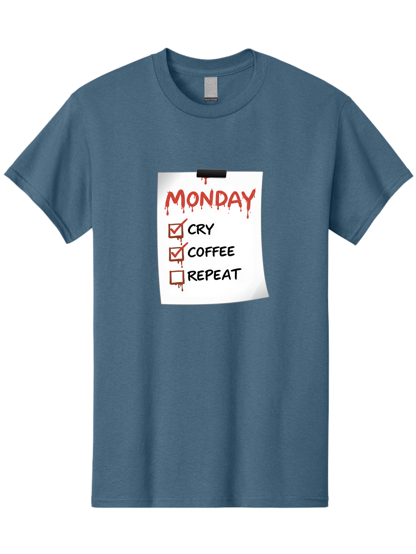 Monday-To-Do-List-2 Men'S Graphic Tee, 100% Cotton, Comfortable Casual Summer Wear, Machine Washable, Humorous To-Do List, Monday Blues, Cry, Coffee, Repeat, Funny Office Humor, Workplace Comedy, Blood Dripping Text, Checklist, Relatable Meme Bae540