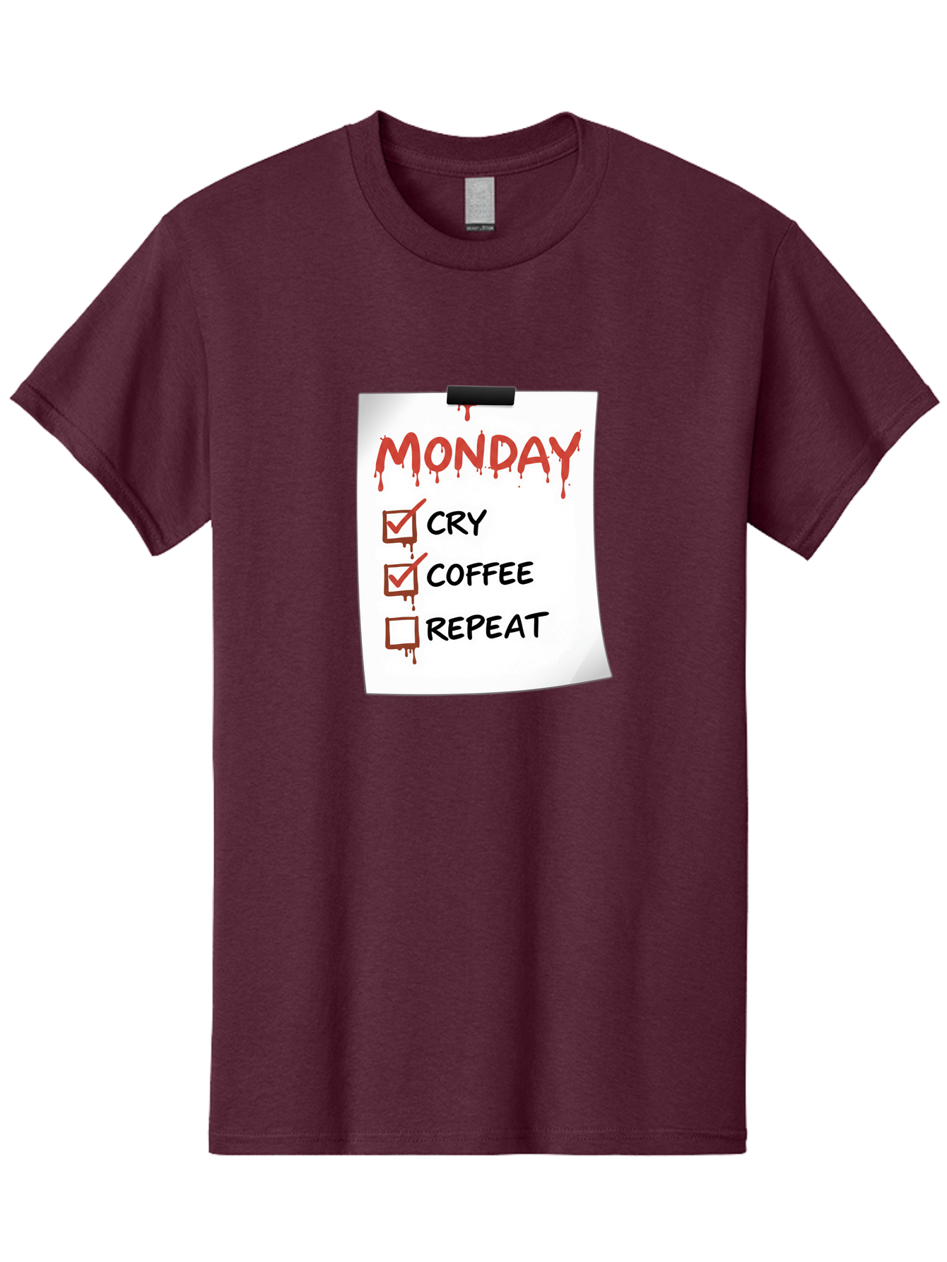 Monday-To-Do-List-2 Men'S Graphic Tee, 100% Cotton, Comfortable Casual Summer Wear, Machine Washable, Humorous To-Do List, Monday Blues, Cry, Coffee, Repeat, Funny Office Humor, Workplace Comedy, Blood Dripping Text, Checklist, Relatable Meme Bae540