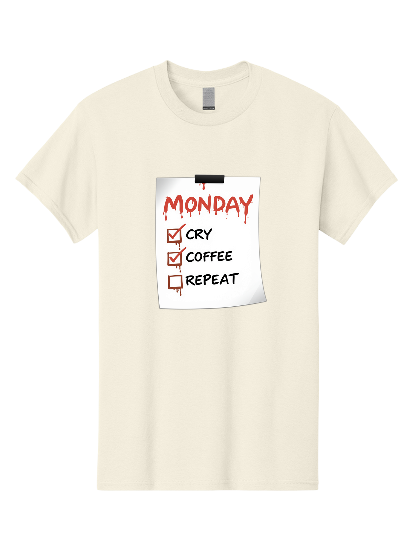 Monday-To-Do-List-2 Men'S Graphic Tee, 100% Cotton, Comfortable Casual Summer Wear, Machine Washable, Humorous To-Do List, Monday Blues, Cry, Coffee, Repeat, Funny Office Humor, Workplace Comedy, Blood Dripping Text, Checklist, Relatable Meme Bae540