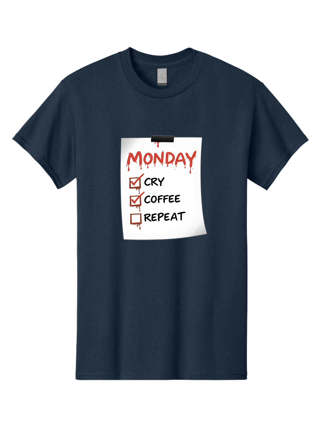 Monday-To-Do-List-2 Men'S Graphic Tee, 100% Cotton, Comfortable Casual Summer Wear, Machine Washable, Humorous To-Do List, Monday Blues, Cry, Coffee, Repeat, Funny Office Humor, Workplace Comedy, Blood Dripping Text, Checklist, Relatable Meme Bae540