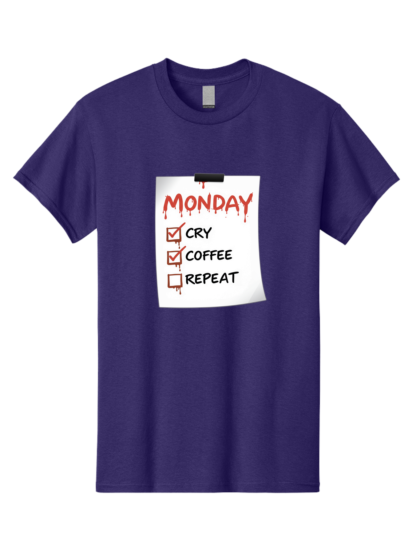 Monday-To-Do-List-2 Men'S Graphic Tee, 100% Cotton, Comfortable Casual Summer Wear, Machine Washable, Humorous To-Do List, Monday Blues, Cry, Coffee, Repeat, Funny Office Humor, Workplace Comedy, Blood Dripping Text, Checklist, Relatable Meme Bae540