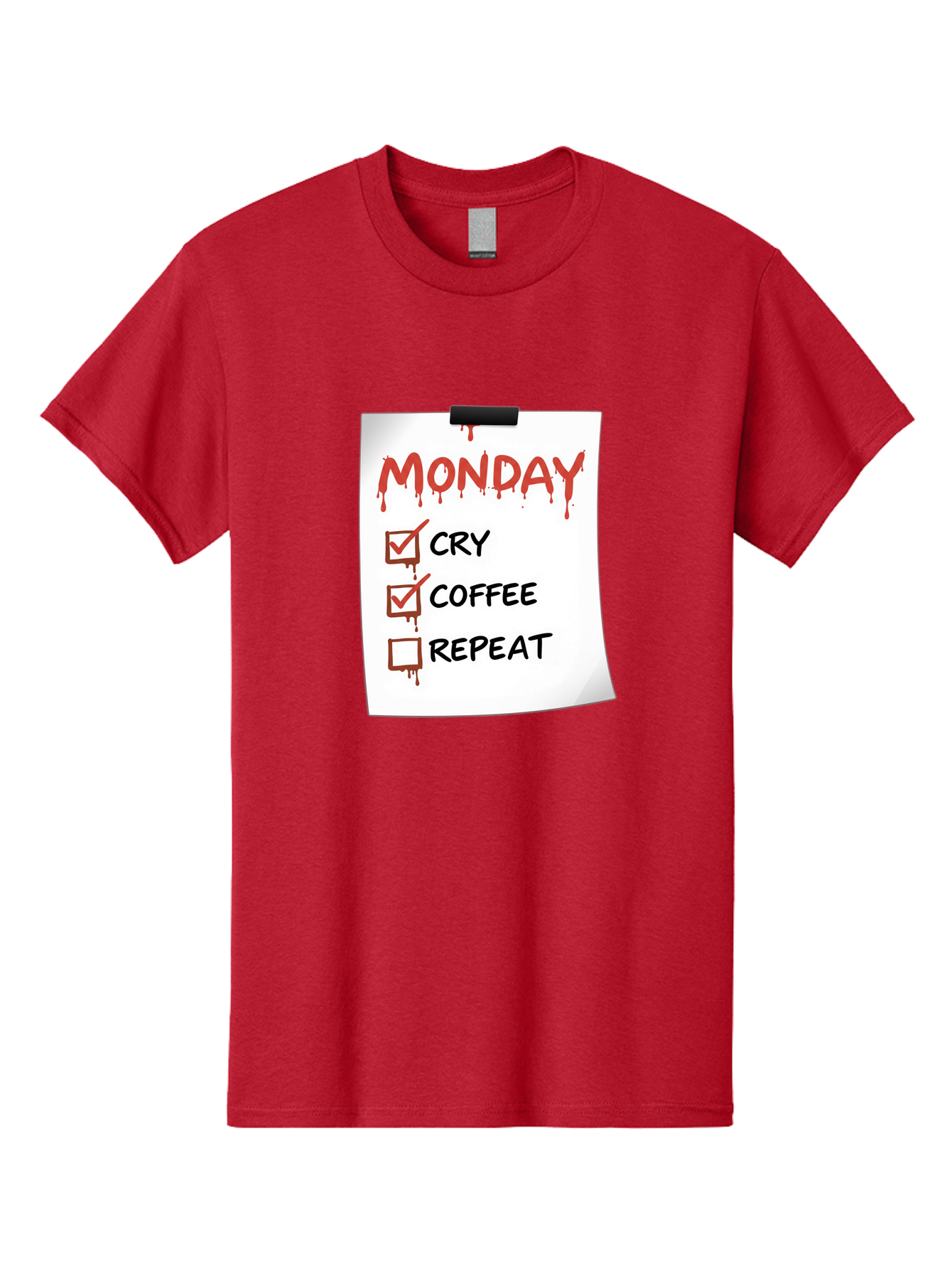 Monday-To-Do-List-2 Men'S Graphic Tee, 100% Cotton, Comfortable Casual Summer Wear, Machine Washable, Humorous To-Do List, Monday Blues, Cry, Coffee, Repeat, Funny Office Humor, Workplace Comedy, Blood Dripping Text, Checklist, Relatable Meme Bae540