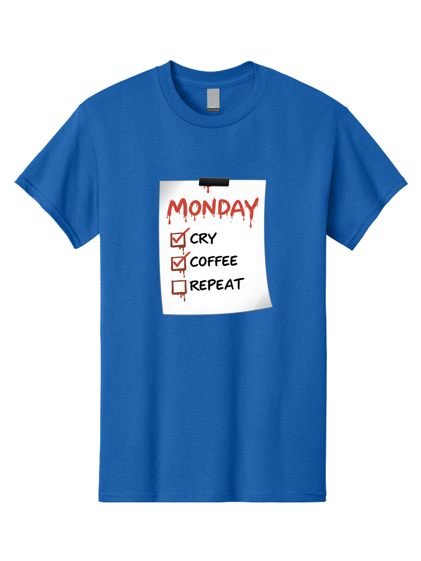 Monday-To-Do-List-2 Men'S Graphic Tee, 100% Cotton, Comfortable Casual Summer Wear, Machine Washable, Humorous To-Do List, Monday Blues, Cry, Coffee, Repeat, Funny Office Humor, Workplace Comedy, Blood Dripping Text, Checklist, Relatable Meme Bae540