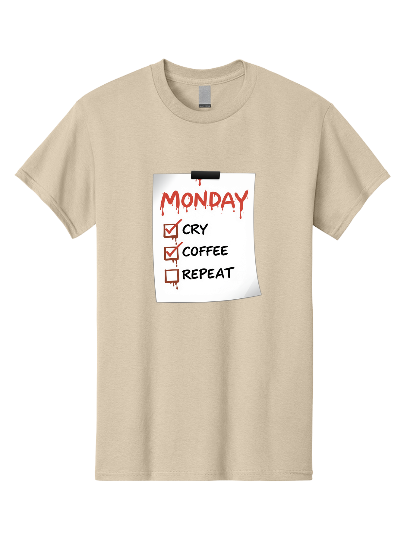 Monday-To-Do-List-2 Men'S Graphic Tee, 100% Cotton, Comfortable Casual Summer Wear, Machine Washable, Humorous To-Do List, Monday Blues, Cry, Coffee, Repeat, Funny Office Humor, Workplace Comedy, Blood Dripping Text, Checklist, Relatable Meme Bae540