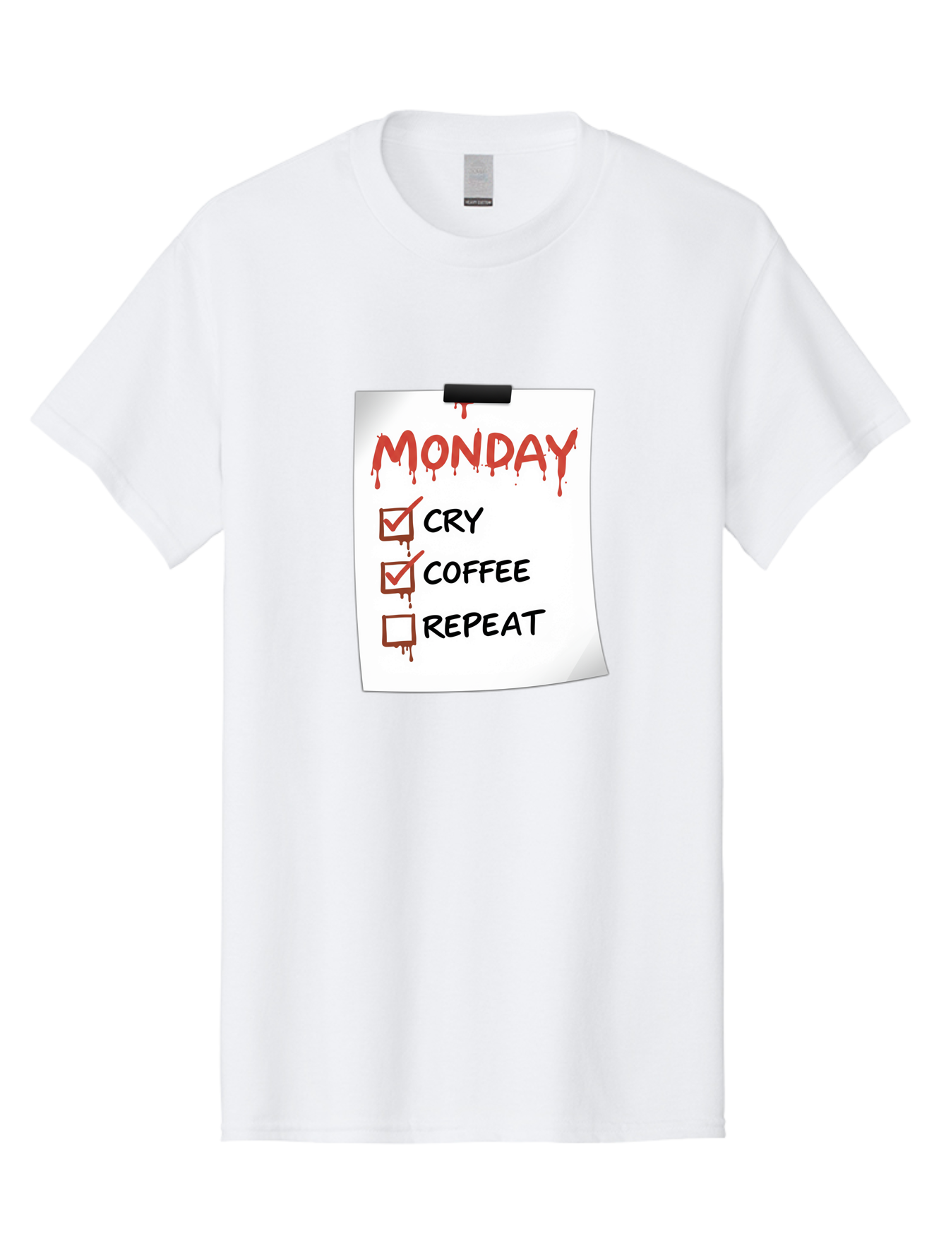 Monday-To-Do-List-2 Men'S Graphic Tee, 100% Cotton, Comfortable Casual Summer Wear, Machine Washable, Humorous To-Do List, Monday Blues, Cry, Coffee, Repeat, Funny Office Humor, Workplace Comedy, Blood Dripping Text, Checklist, Relatable Meme Bae540
