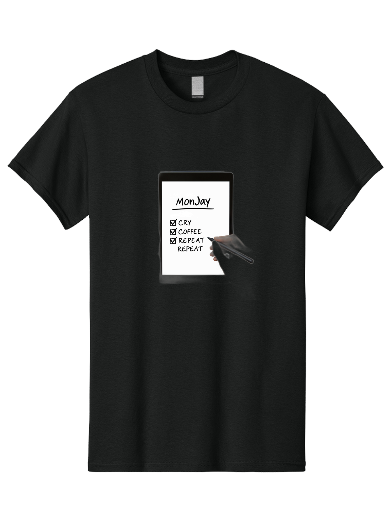 Monday-To-Do-List Men'S Graphic Tee, 100% Cotton, Comfortable Casual Summer Wear, Machine Washable, Monday To-Do List, Humorously Writing Task, Cry, Coffee, Repeat, Morning Routine Tasks, Checklist, Productivity, Task Management, Funny, Bae541
