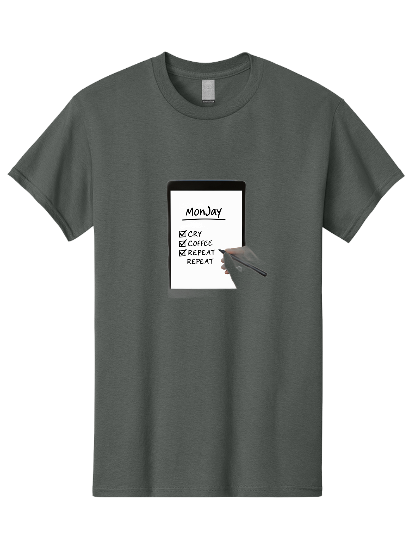 Monday-To-Do-List Men'S Graphic Tee, 100% Cotton, Comfortable Casual Summer Wear, Machine Washable, Monday To-Do List, Humorously Writing Task, Cry, Coffee, Repeat, Morning Routine Tasks, Checklist, Productivity, Task Management, Funny, Bae541