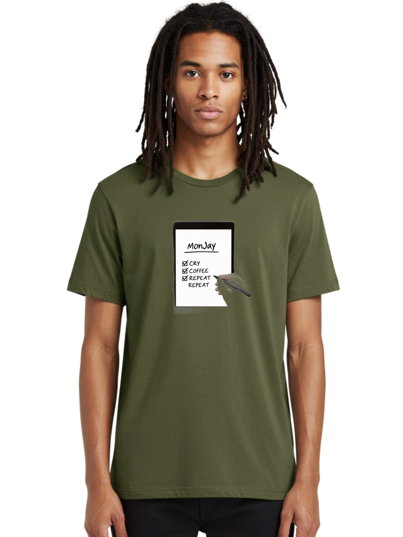 Monday-To-Do-List Men'S Graphic Tee, 100% Cotton, Comfortable Casual Summer Wear, Machine Washable, Monday To-Do List, Humorously Writing Task, Cry, Coffee, Repeat, Morning Routine Tasks, Checklist, Productivity, Task Management, Funny, Bae541