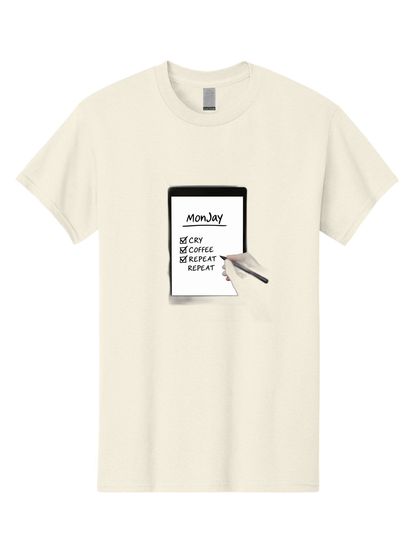 Monday-To-Do-List Men'S Graphic Tee, 100% Cotton, Comfortable Casual Summer Wear, Machine Washable, Monday To-Do List, Humorously Writing Task, Cry, Coffee, Repeat, Morning Routine Tasks, Checklist, Productivity, Task Management, Funny, Bae541