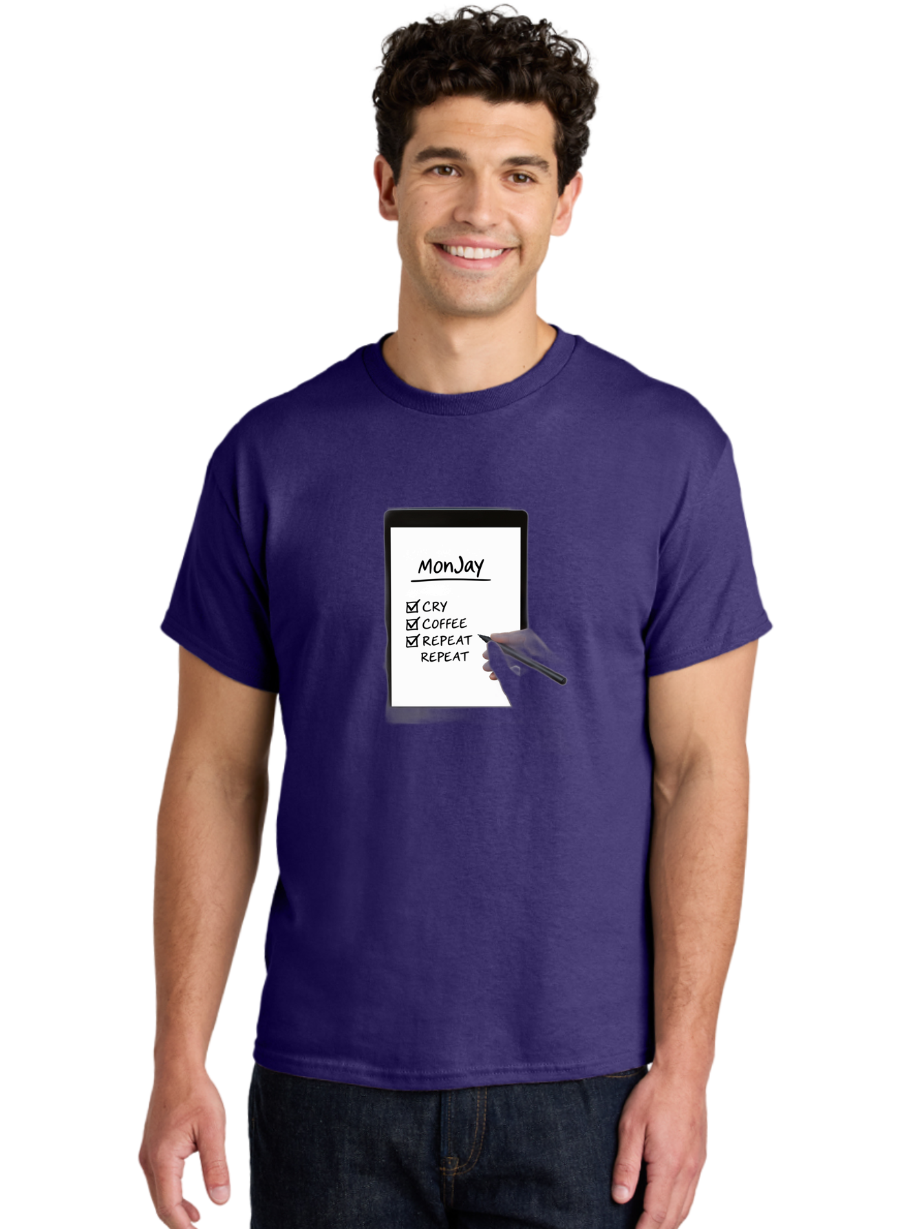 Monday-To-Do-List Men'S Graphic Tee, 100% Cotton, Comfortable Casual Summer Wear, Machine Washable, Monday To-Do List, Humorously Writing Task, Cry, Coffee, Repeat, Morning Routine Tasks, Checklist, Productivity, Task Management, Funny, Bae541