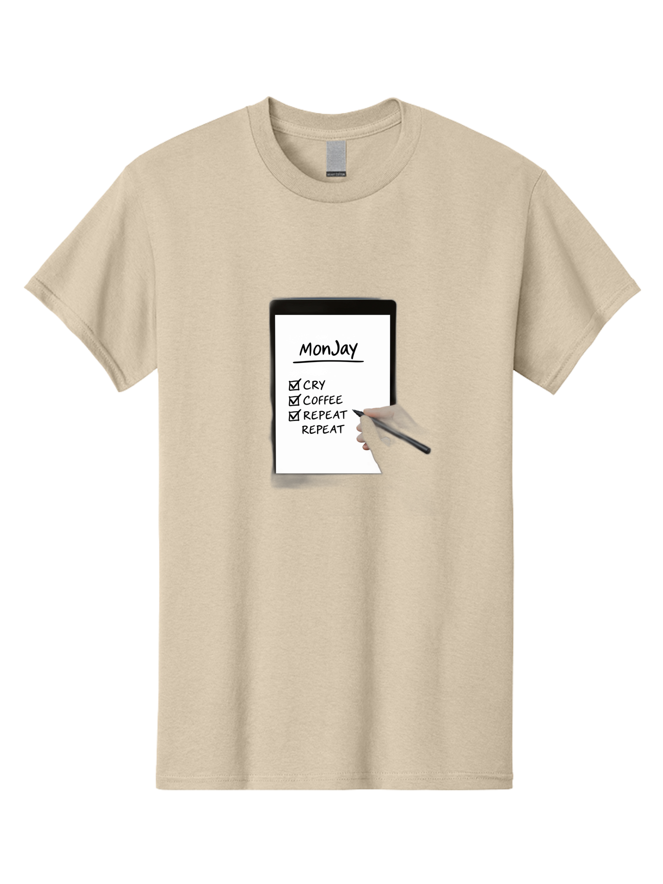 Monday-To-Do-List Men'S Graphic Tee, 100% Cotton, Comfortable Casual Summer Wear, Machine Washable, Monday To-Do List, Humorously Writing Task, Cry, Coffee, Repeat, Morning Routine Tasks, Checklist, Productivity, Task Management, Funny, Bae541