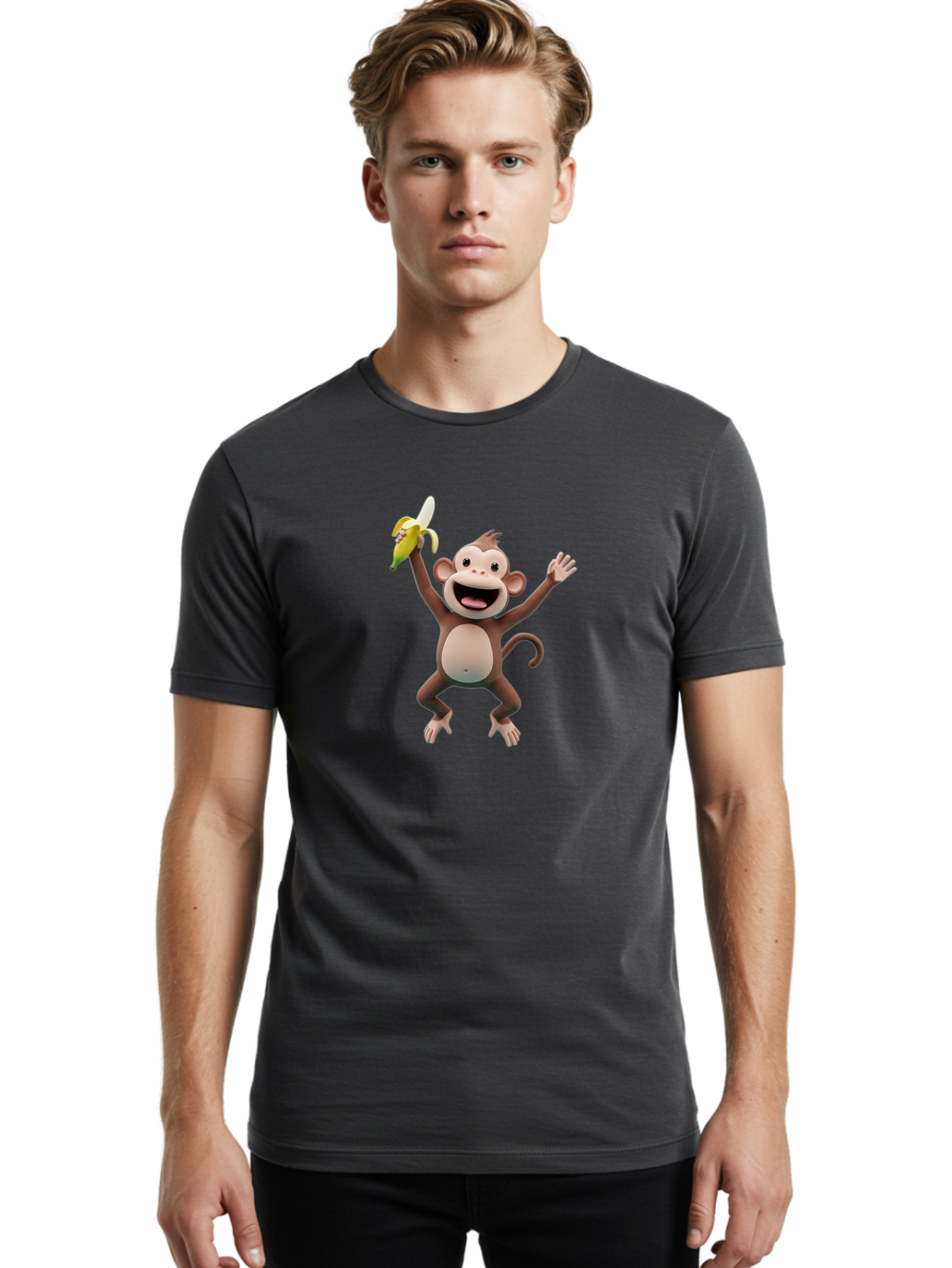 Monkey-With-Banana Men'S Graphic Tee, 100% Cotton, Comfortable Casual Summer Wear, Machine Washable, Cartoon Monkey, Playful Primate, Banana Treat, Funny Character, Joyful Expression, Animated Figure, Primate Portrait, Banana Snack, Bae543