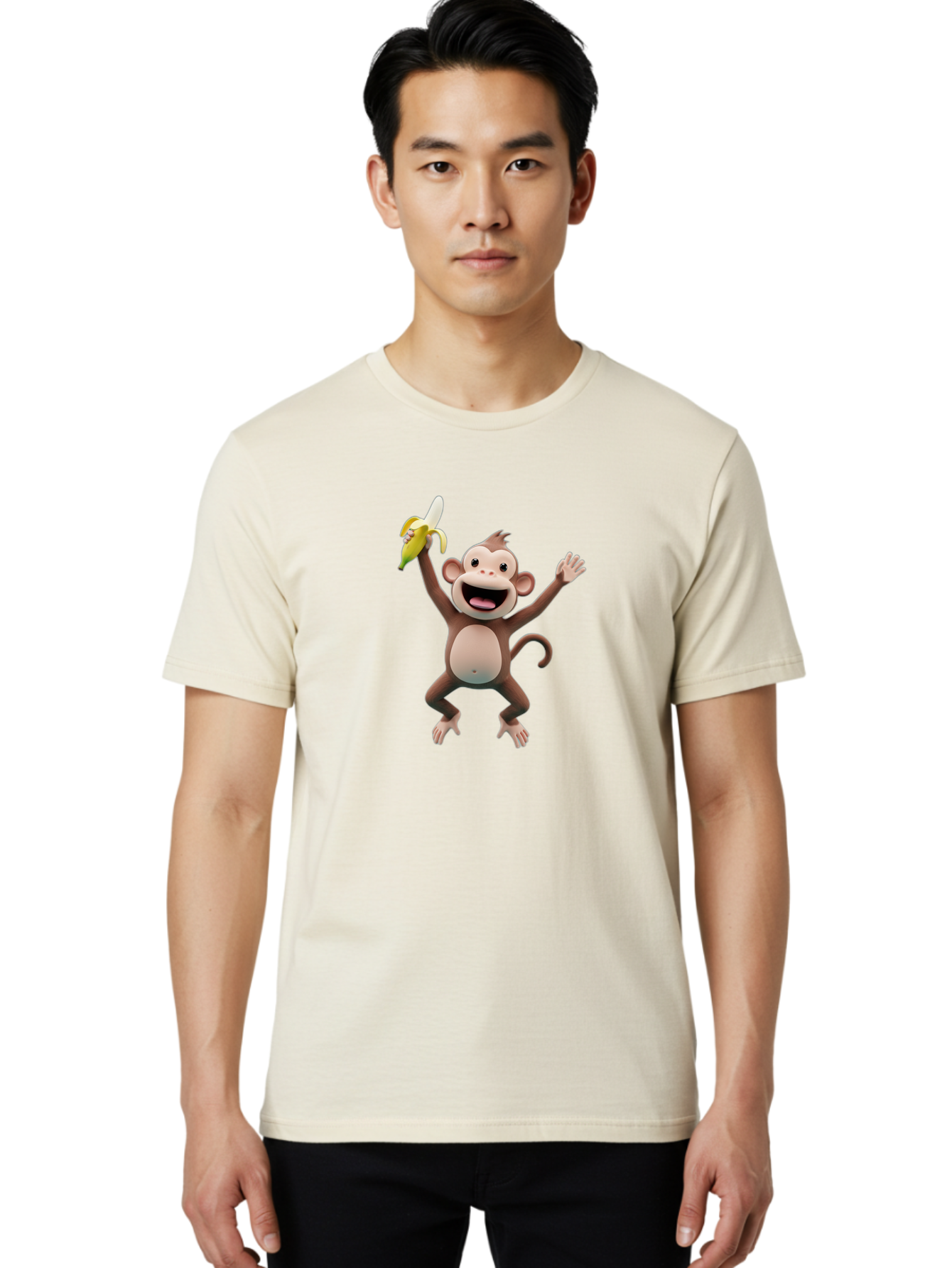 Monkey-With-Banana Men'S Graphic Tee, 100% Cotton, Comfortable Casual Summer Wear, Machine Washable, Cartoon Monkey, Playful Primate, Banana Treat, Funny Character, Joyful Expression, Animated Figure, Primate Portrait, Banana Snack, Bae543