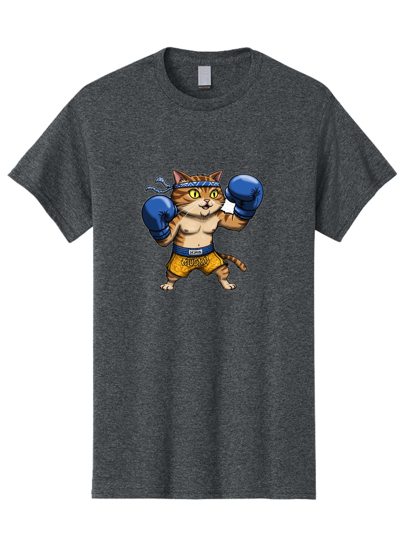 Muay-Muay-Cat Men'S Graphic Tee, 100% Cotton, Comfortable Casual Summer Wear, Machine Washable, Cartoon Cat In Boxing Gloves, Muay Thai Fighter, Muay Mun, Feline Boxer, Cat With Boxing Shorts, Funny Cat Character, Muay Thai Cat, Comic Cat, Bae547