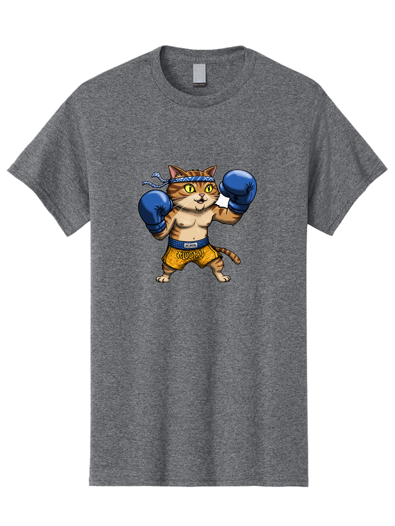 Muay-Muay-Cat Men'S Graphic Tee, 100% Cotton, Comfortable Casual Summer Wear, Machine Washable, Cartoon Cat In Boxing Gloves, Muay Thai Fighter, Muay Mun, Feline Boxer, Cat With Boxing Shorts, Funny Cat Character, Muay Thai Cat, Comic Cat, Bae547