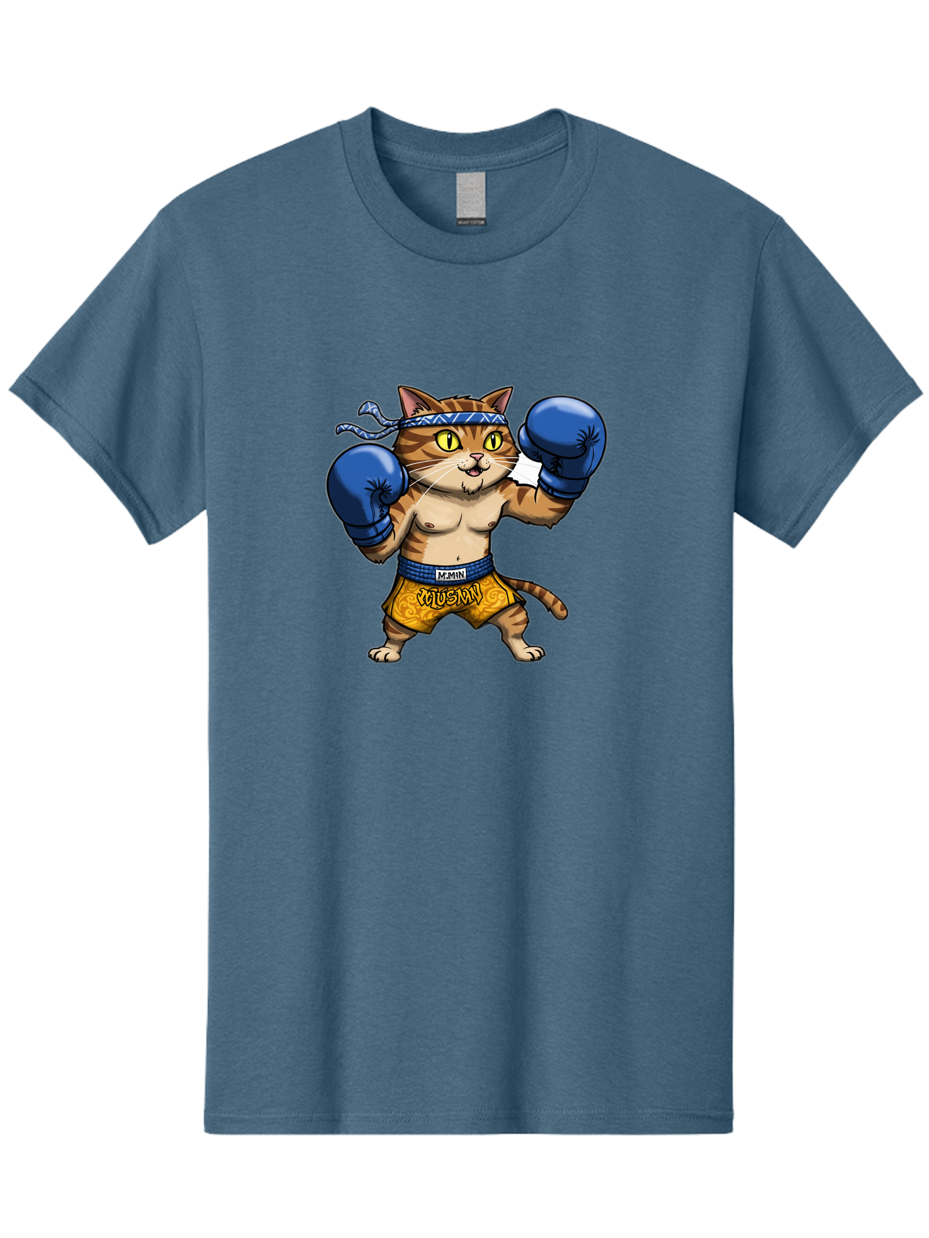 Muay-Muay-Cat Men'S Graphic Tee, 100% Cotton, Comfortable Casual Summer Wear, Machine Washable, Cartoon Cat In Boxing Gloves, Muay Thai Fighter, Muay Mun, Feline Boxer, Cat With Boxing Shorts, Funny Cat Character, Muay Thai Cat, Comic Cat, Bae547