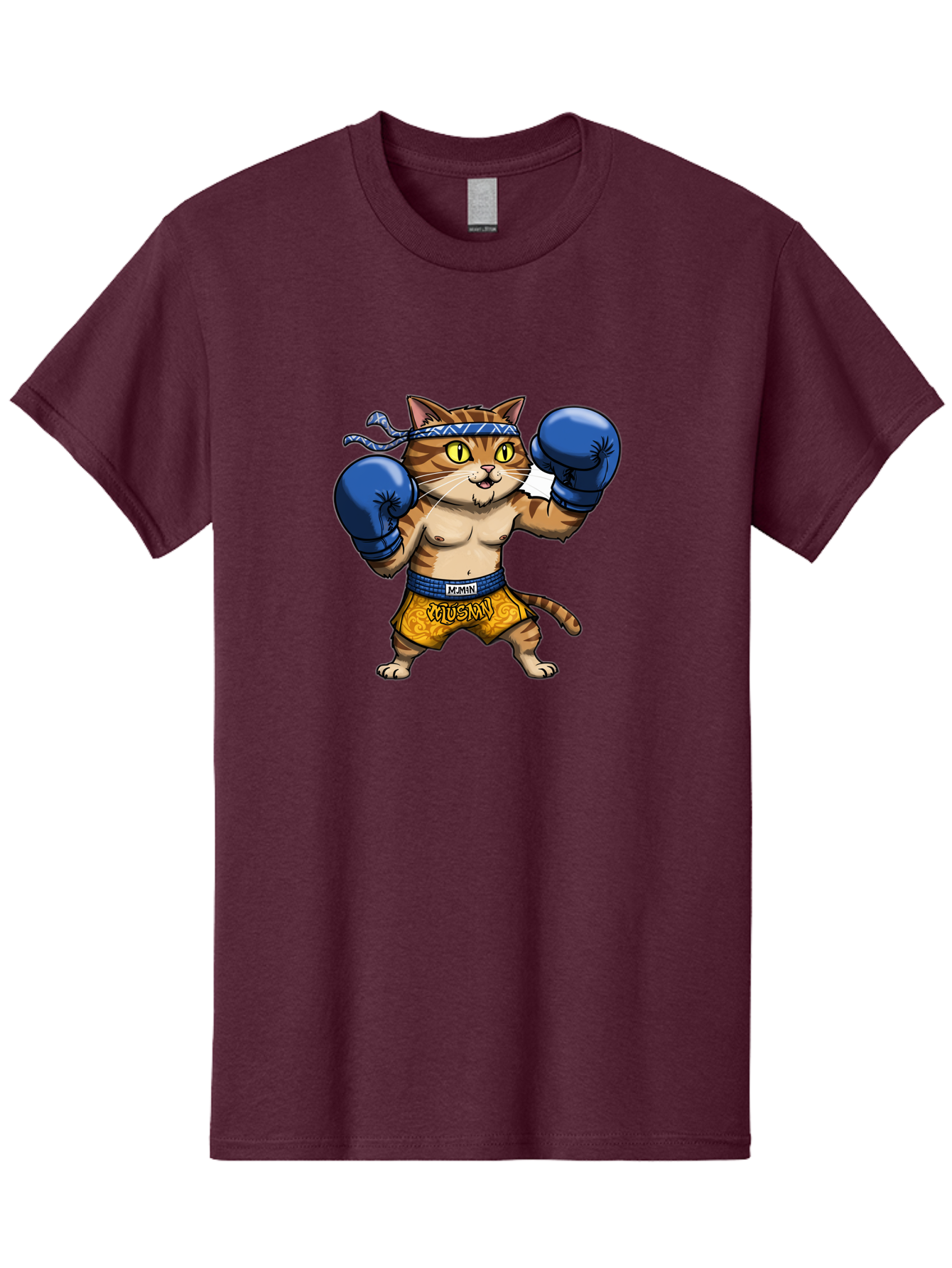 Muay-Muay-Cat Men'S Graphic Tee, 100% Cotton, Comfortable Casual Summer Wear, Machine Washable, Cartoon Cat In Boxing Gloves, Muay Thai Fighter, Muay Mun, Feline Boxer, Cat With Boxing Shorts, Funny Cat Character, Muay Thai Cat, Comic Cat, Bae547