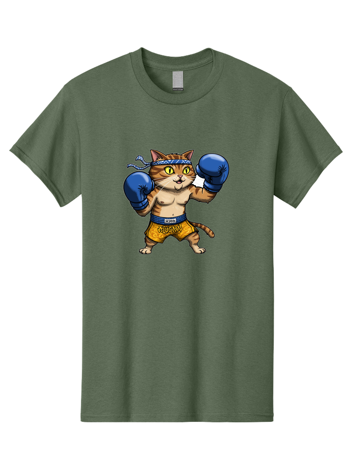 Muay-Muay-Cat Men'S Graphic Tee, 100% Cotton, Comfortable Casual Summer Wear, Machine Washable, Cartoon Cat In Boxing Gloves, Muay Thai Fighter, Muay Mun, Feline Boxer, Cat With Boxing Shorts, Funny Cat Character, Muay Thai Cat, Comic Cat, Bae547