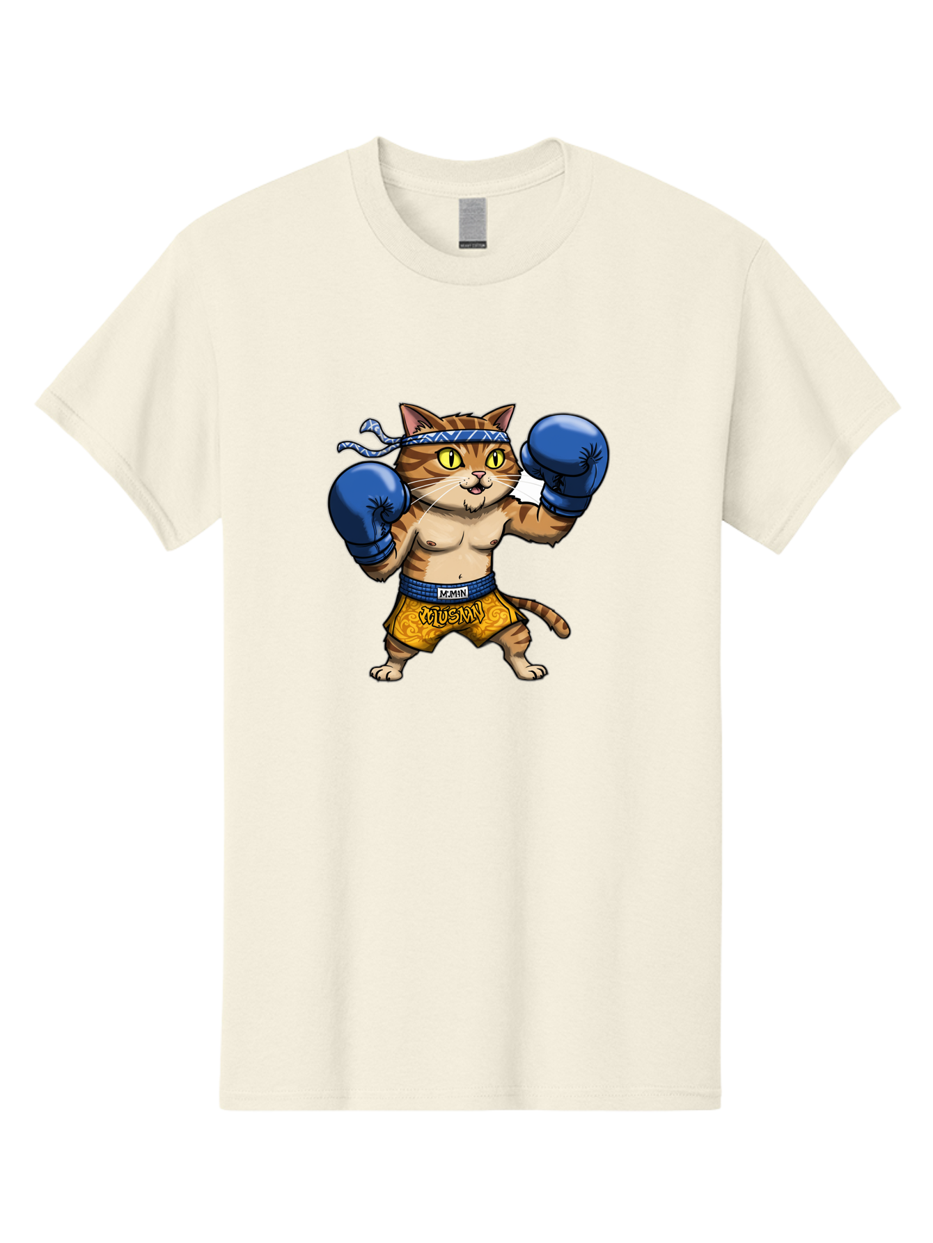 Muay-Muay-Cat Men'S Graphic Tee, 100% Cotton, Comfortable Casual Summer Wear, Machine Washable, Cartoon Cat In Boxing Gloves, Muay Thai Fighter, Muay Mun, Feline Boxer, Cat With Boxing Shorts, Funny Cat Character, Muay Thai Cat, Comic Cat, Bae547