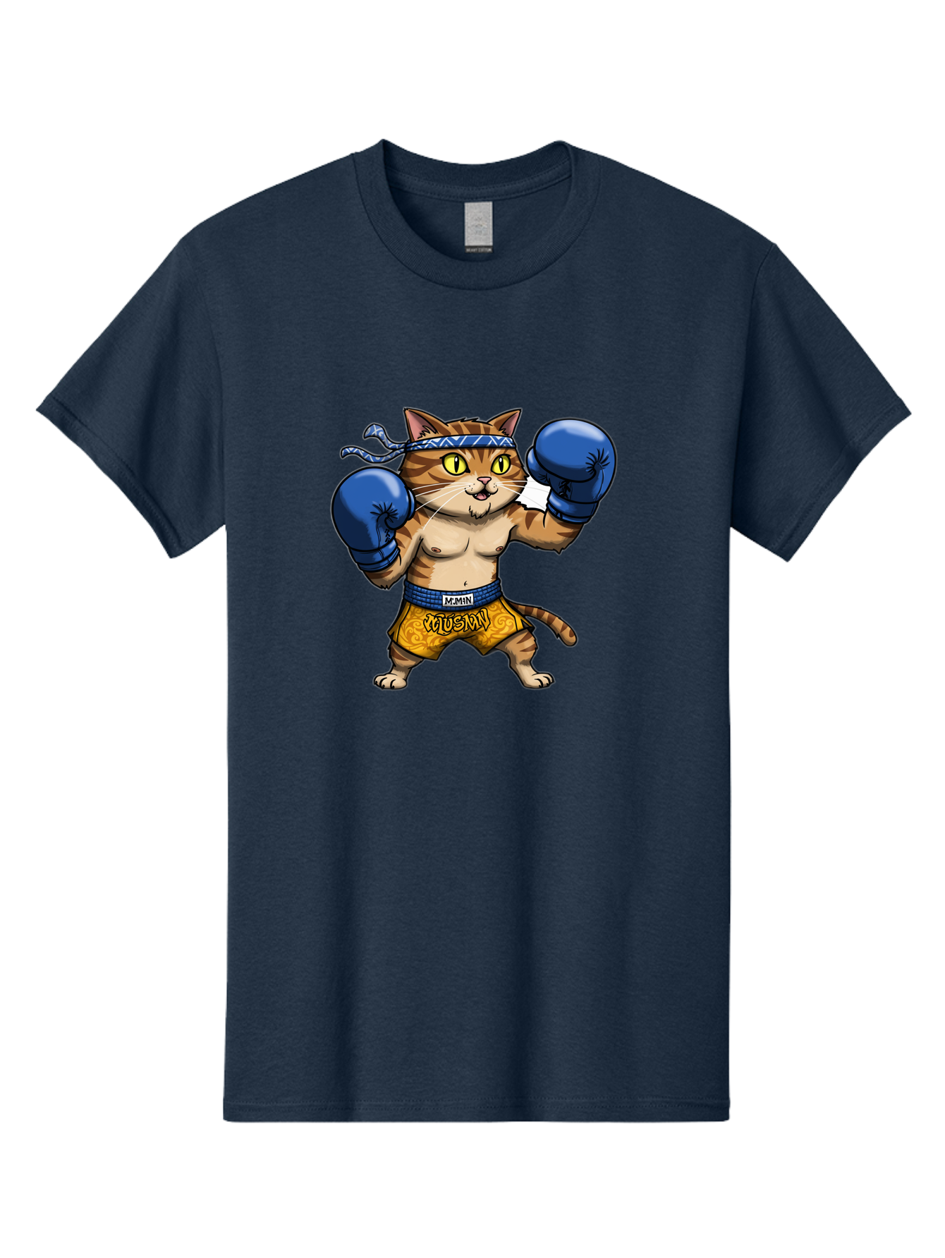 Muay-Muay-Cat Men'S Graphic Tee, 100% Cotton, Comfortable Casual Summer Wear, Machine Washable, Cartoon Cat In Boxing Gloves, Muay Thai Fighter, Muay Mun, Feline Boxer, Cat With Boxing Shorts, Funny Cat Character, Muay Thai Cat, Comic Cat, Bae547