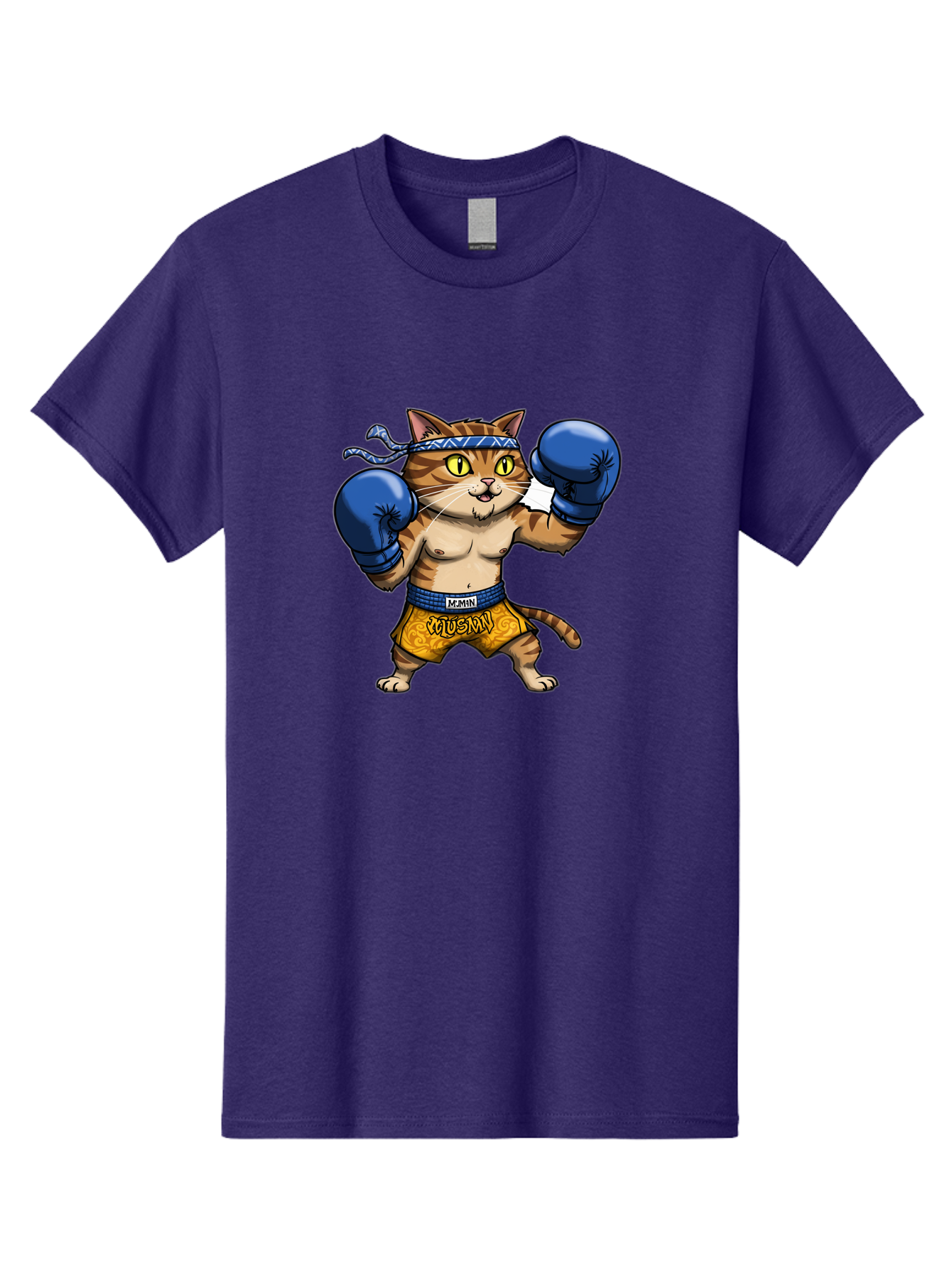Muay-Muay-Cat Men'S Graphic Tee, 100% Cotton, Comfortable Casual Summer Wear, Machine Washable, Cartoon Cat In Boxing Gloves, Muay Thai Fighter, Muay Mun, Feline Boxer, Cat With Boxing Shorts, Funny Cat Character, Muay Thai Cat, Comic Cat, Bae547
