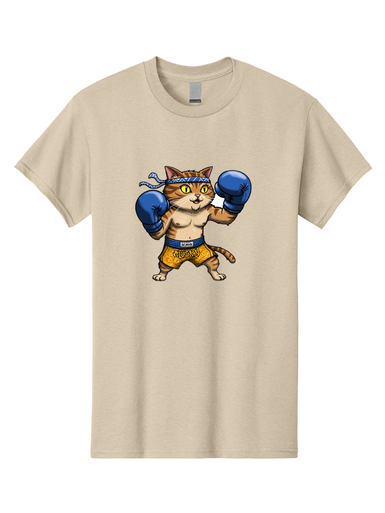 Muay-Muay-Cat Men'S Graphic Tee, 100% Cotton, Comfortable Casual Summer Wear, Machine Washable, Cartoon Cat In Boxing Gloves, Muay Thai Fighter, Muay Mun, Feline Boxer, Cat With Boxing Shorts, Funny Cat Character, Muay Thai Cat, Comic Cat, Bae547
