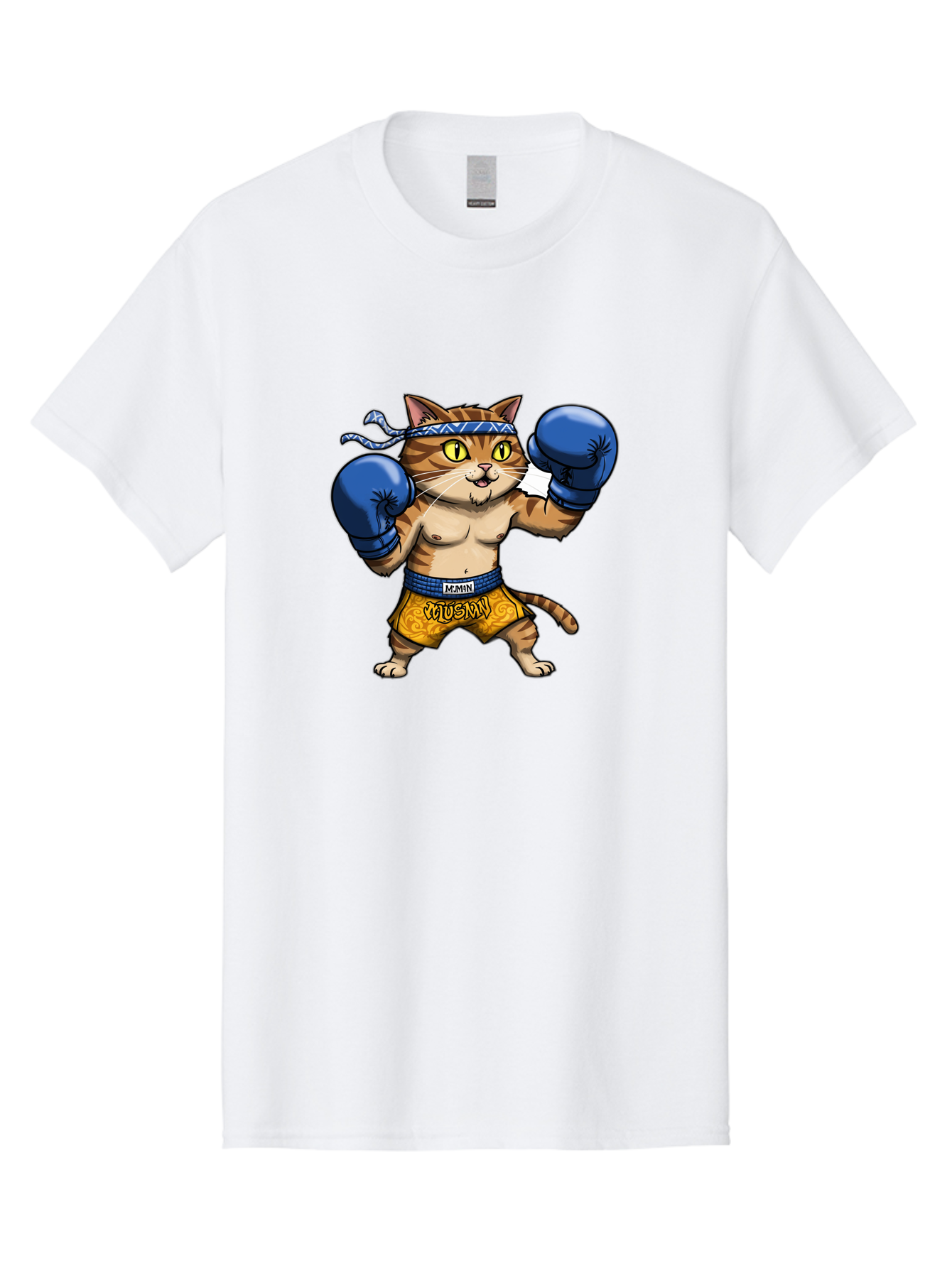 Muay-Muay-Cat Men'S Graphic Tee, 100% Cotton, Comfortable Casual Summer Wear, Machine Washable, Cartoon Cat In Boxing Gloves, Muay Thai Fighter, Muay Mun, Feline Boxer, Cat With Boxing Shorts, Funny Cat Character, Muay Thai Cat, Comic Cat, Bae547
