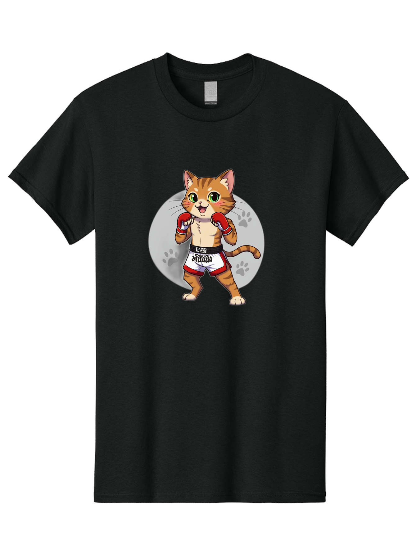 Muay-Thai-Cat-3 Men'S Graphic Tee, 100% Cotton, Comfortable Casual Summer Wear, Machine Washable, Cartoon Cat, Muay Thai Fighter, Boxing Gloves, Martial Arts, Animal Athlete, Boxing Shorts, Muay, Kitty, Fighting Cat, Boxing Cat, Muay Thai Cat Bae552