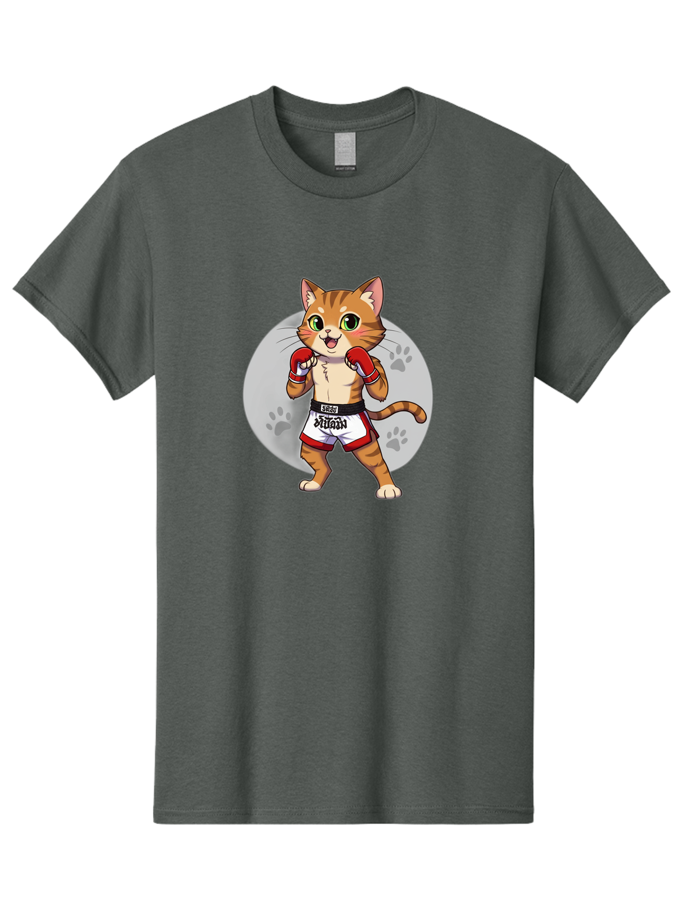 Muay-Thai-Cat-3 Men'S Graphic Tee, 100% Cotton, Comfortable Casual Summer Wear, Machine Washable, Cartoon Cat, Muay Thai Fighter, Boxing Gloves, Martial Arts, Animal Athlete, Boxing Shorts, Muay, Kitty, Fighting Cat, Boxing Cat, Muay Thai Cat Bae552