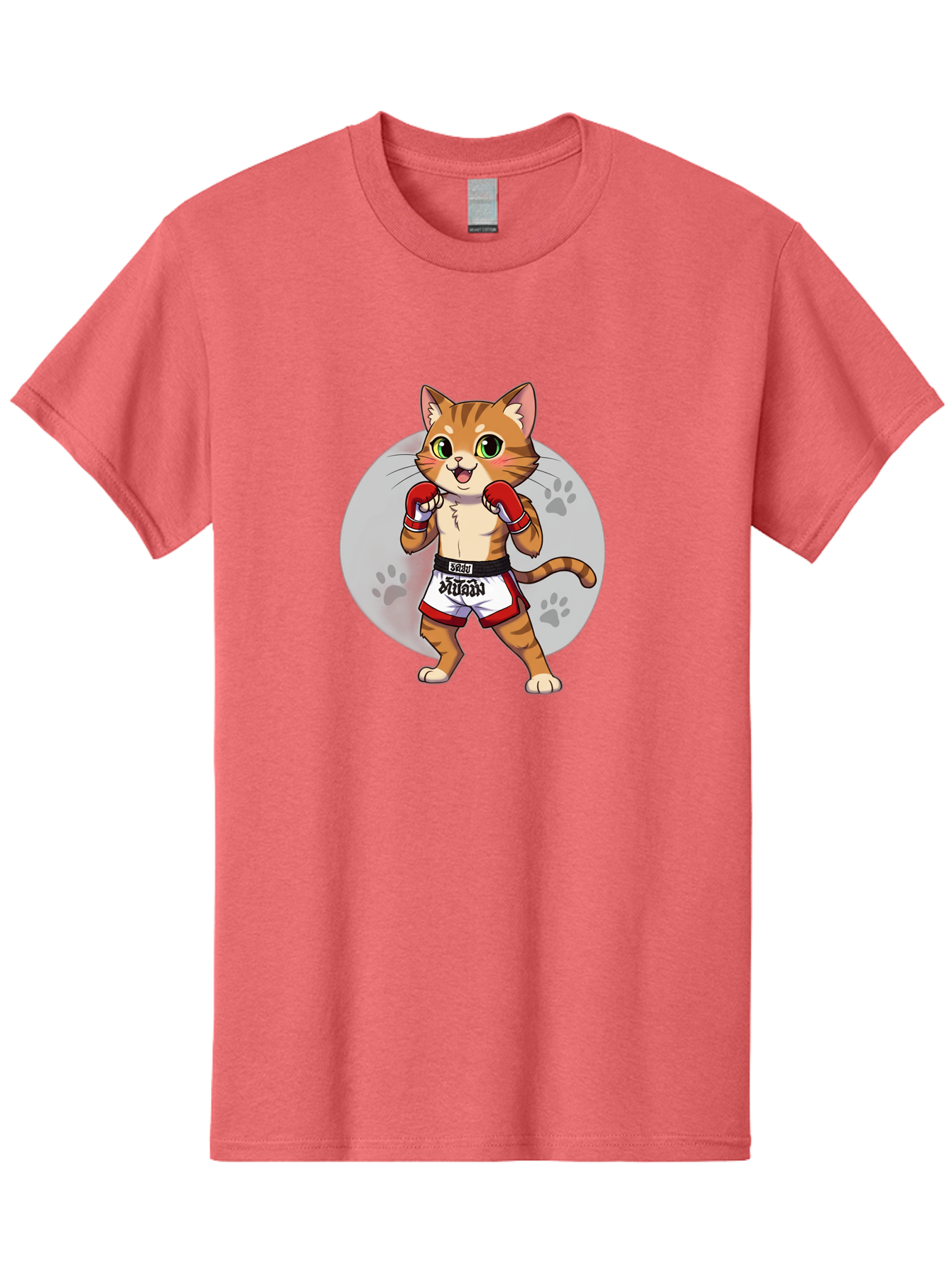 Muay-Thai-Cat-3 Men'S Graphic Tee, 100% Cotton, Comfortable Casual Summer Wear, Machine Washable, Cartoon Cat, Muay Thai Fighter, Boxing Gloves, Martial Arts, Animal Athlete, Boxing Shorts, Muay, Kitty, Fighting Cat, Boxing Cat, Muay Thai Cat Bae552