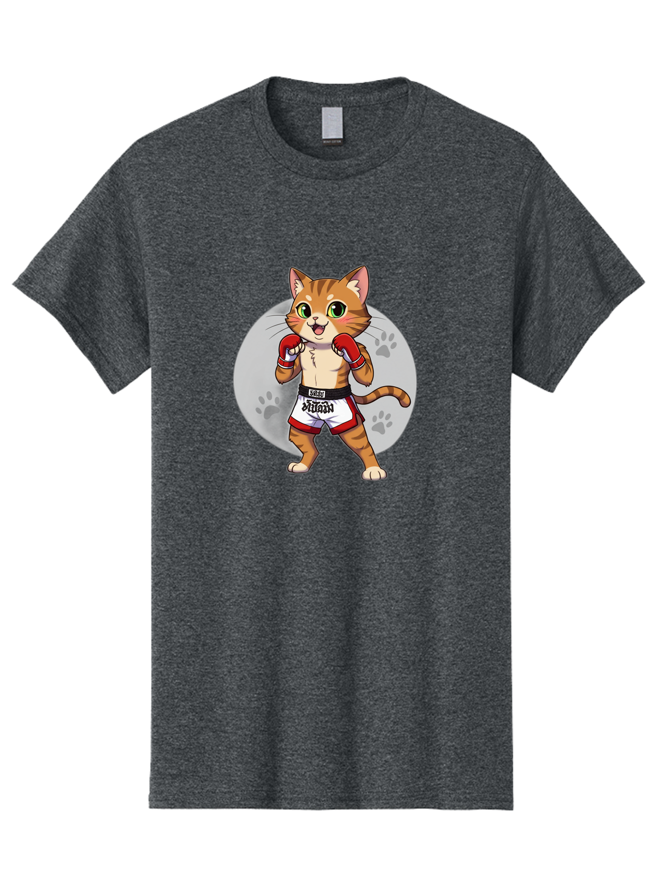 Muay-Thai-Cat-3 Men'S Graphic Tee, 100% Cotton, Comfortable Casual Summer Wear, Machine Washable, Cartoon Cat, Muay Thai Fighter, Boxing Gloves, Martial Arts, Animal Athlete, Boxing Shorts, Muay, Kitty, Fighting Cat, Boxing Cat, Muay Thai Cat Bae552