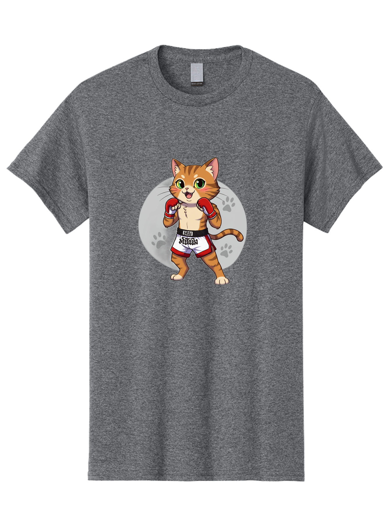 Muay-Thai-Cat-3 Men'S Graphic Tee, 100% Cotton, Comfortable Casual Summer Wear, Machine Washable, Cartoon Cat, Muay Thai Fighter, Boxing Gloves, Martial Arts, Animal Athlete, Boxing Shorts, Muay, Kitty, Fighting Cat, Boxing Cat, Muay Thai Cat Bae552