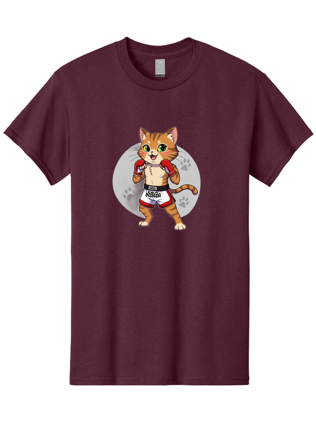 Muay-Thai-Cat-3 Men'S Graphic Tee, 100% Cotton, Comfortable Casual Summer Wear, Machine Washable, Cartoon Cat, Muay Thai Fighter, Boxing Gloves, Martial Arts, Animal Athlete, Boxing Shorts, Muay, Kitty, Fighting Cat, Boxing Cat, Muay Thai Cat Bae552