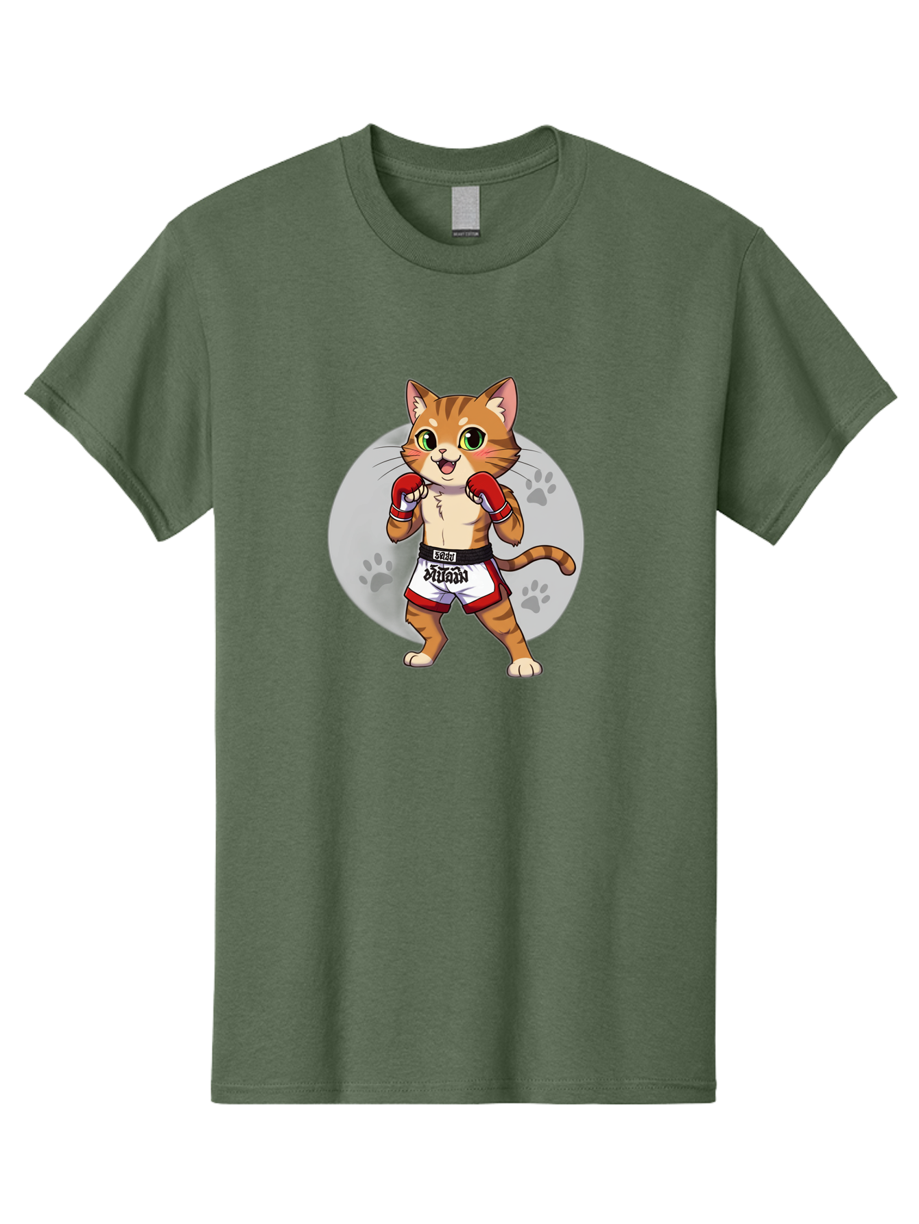Muay-Thai-Cat-3 Men'S Graphic Tee, 100% Cotton, Comfortable Casual Summer Wear, Machine Washable, Cartoon Cat, Muay Thai Fighter, Boxing Gloves, Martial Arts, Animal Athlete, Boxing Shorts, Muay, Kitty, Fighting Cat, Boxing Cat, Muay Thai Cat Bae552