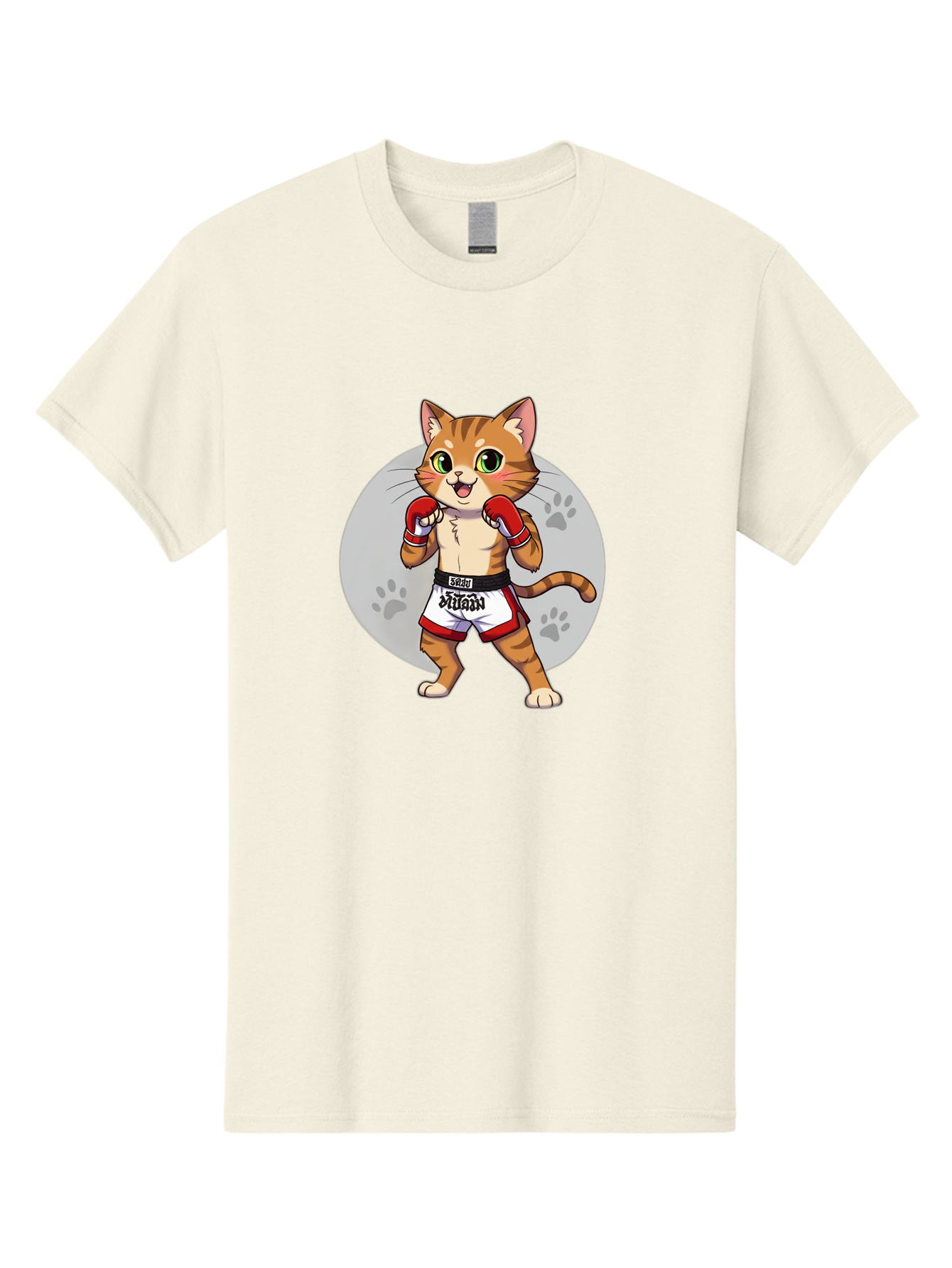 Muay-Thai-Cat-3 Men'S Graphic Tee, 100% Cotton, Comfortable Casual Summer Wear, Machine Washable, Cartoon Cat, Muay Thai Fighter, Boxing Gloves, Martial Arts, Animal Athlete, Boxing Shorts, Muay, Kitty, Fighting Cat, Boxing Cat, Muay Thai Cat Bae552