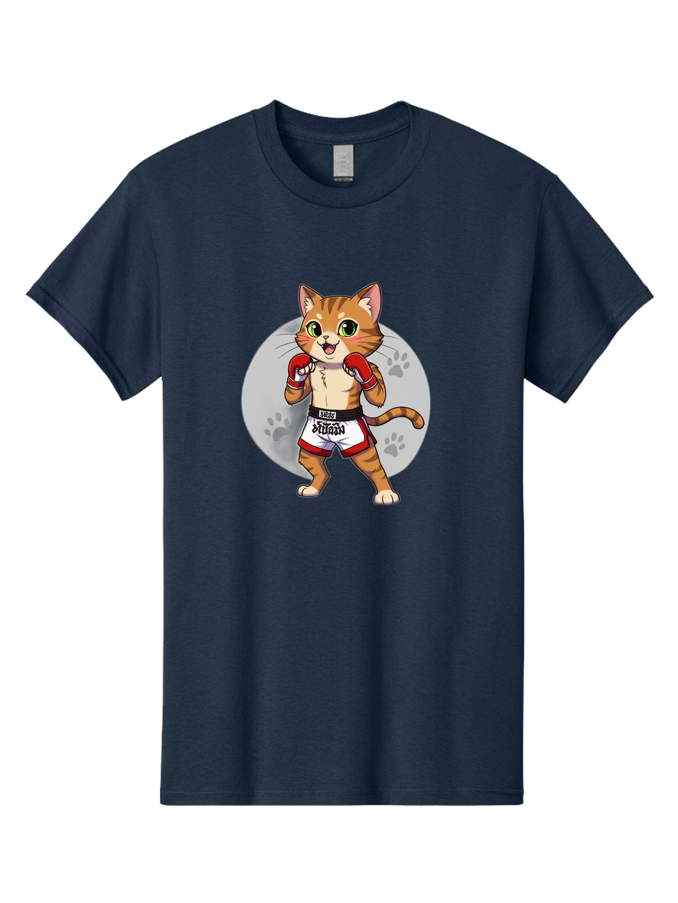 Muay-Thai-Cat-3 Men'S Graphic Tee, 100% Cotton, Comfortable Casual Summer Wear, Machine Washable, Cartoon Cat, Muay Thai Fighter, Boxing Gloves, Martial Arts, Animal Athlete, Boxing Shorts, Muay, Kitty, Fighting Cat, Boxing Cat, Muay Thai Cat Bae552