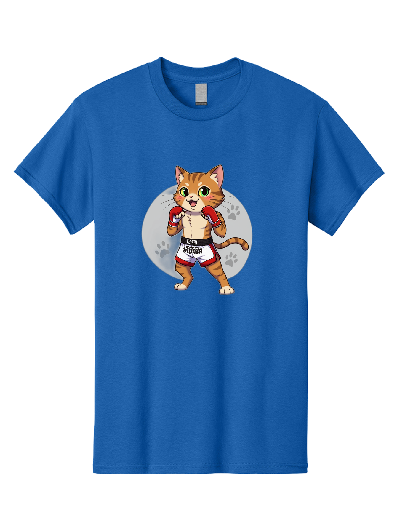Muay-Thai-Cat-3 Men'S Graphic Tee, 100% Cotton, Comfortable Casual Summer Wear, Machine Washable, Cartoon Cat, Muay Thai Fighter, Boxing Gloves, Martial Arts, Animal Athlete, Boxing Shorts, Muay, Kitty, Fighting Cat, Boxing Cat, Muay Thai Cat Bae552