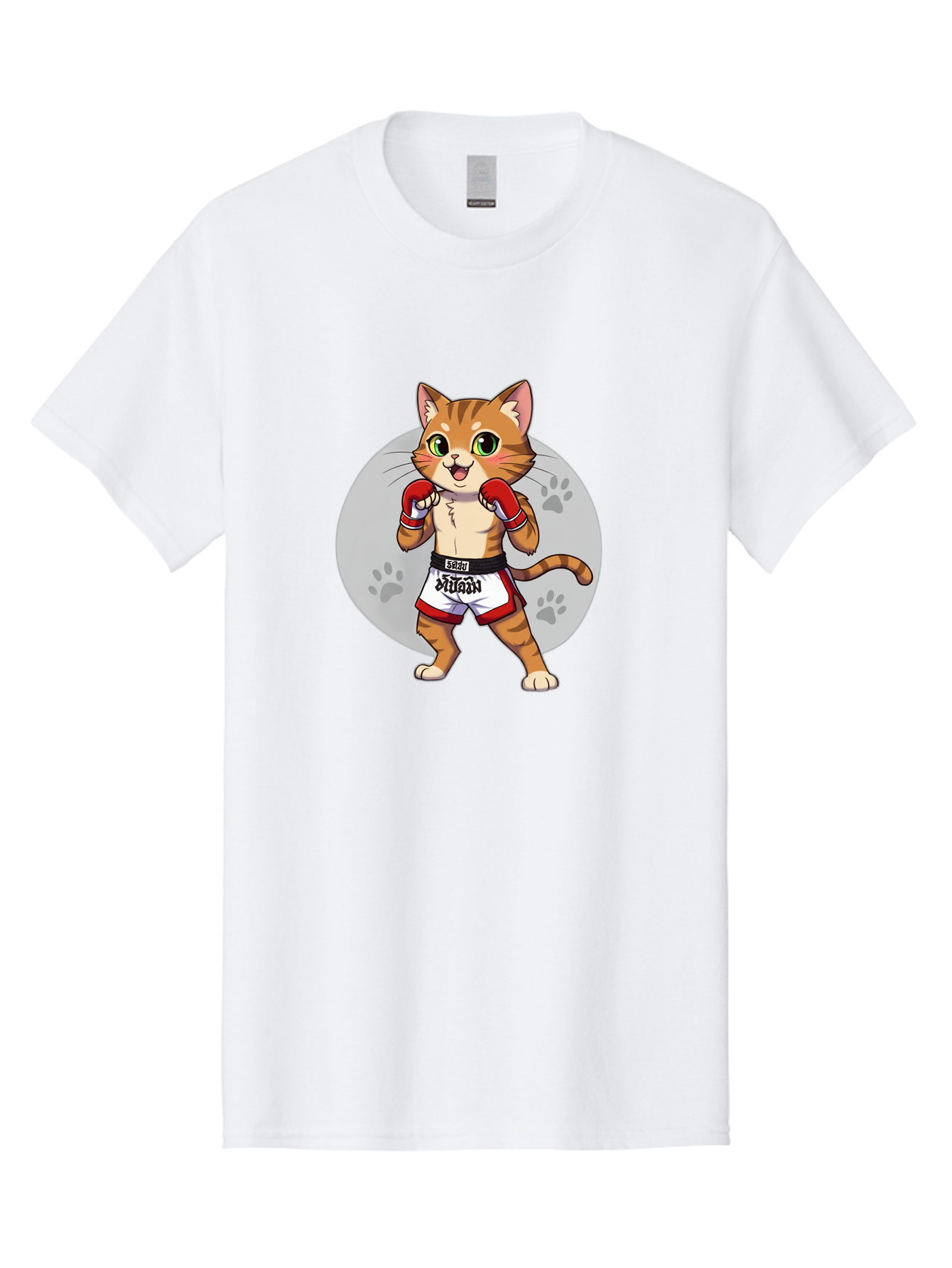 Muay-Thai-Cat-3 Men'S Graphic Tee, 100% Cotton, Comfortable Casual Summer Wear, Machine Washable, Cartoon Cat, Muay Thai Fighter, Boxing Gloves, Martial Arts, Animal Athlete, Boxing Shorts, Muay, Kitty, Fighting Cat, Boxing Cat, Muay Thai Cat Bae552