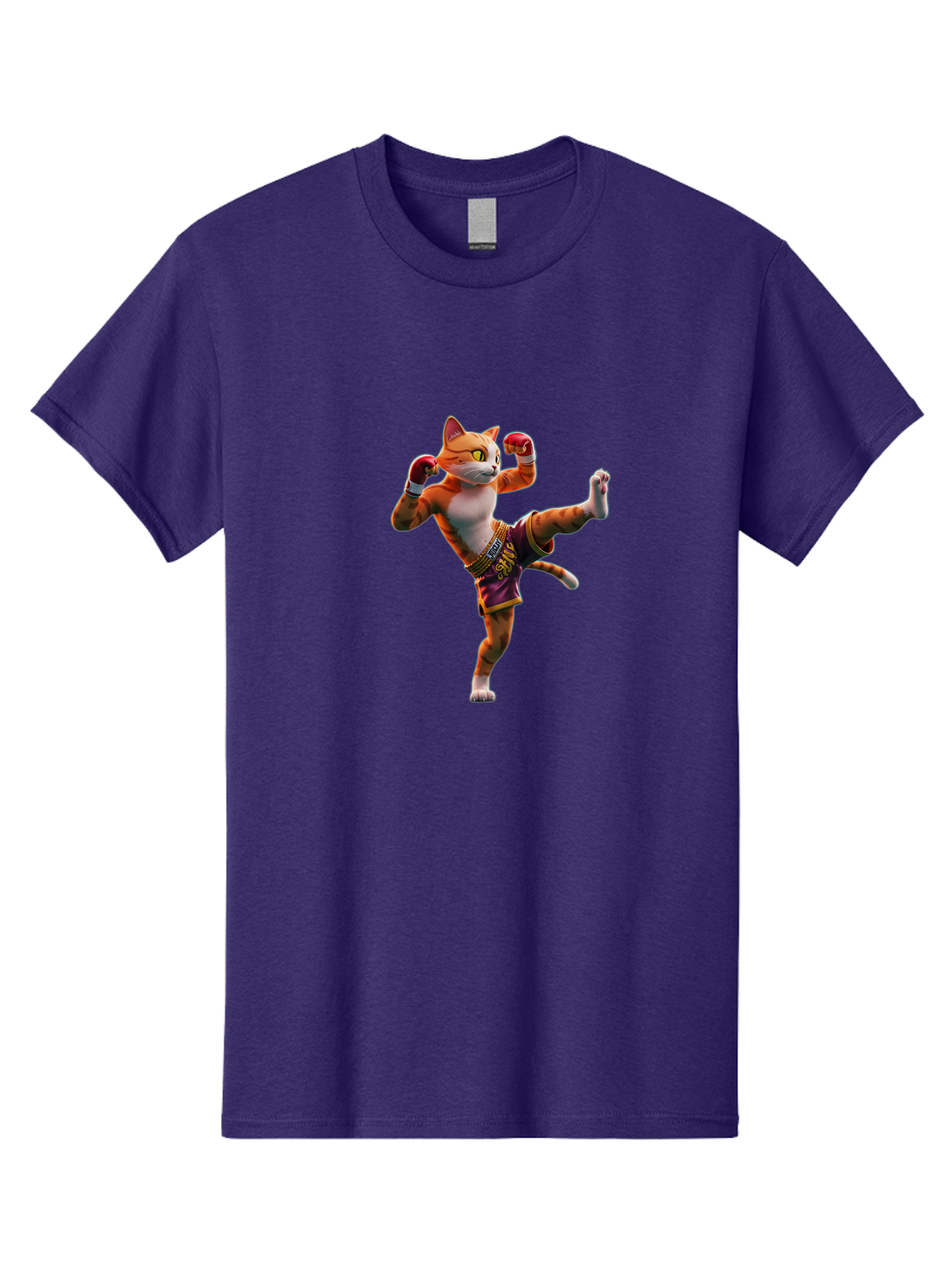 Muay-Thai-Cat-4 Men'S Graphic Tee, 100% Cotton, Comfortable Casual Summer Wear, Machine Washable, Cartoon Cat, Muay Thai Fighter, Martial Arts, Boxing Gloves, Fighting Stance, Dynamic Pose, Orange Tabby Cat, Whimsical Character, Combat Sports, Bae553
