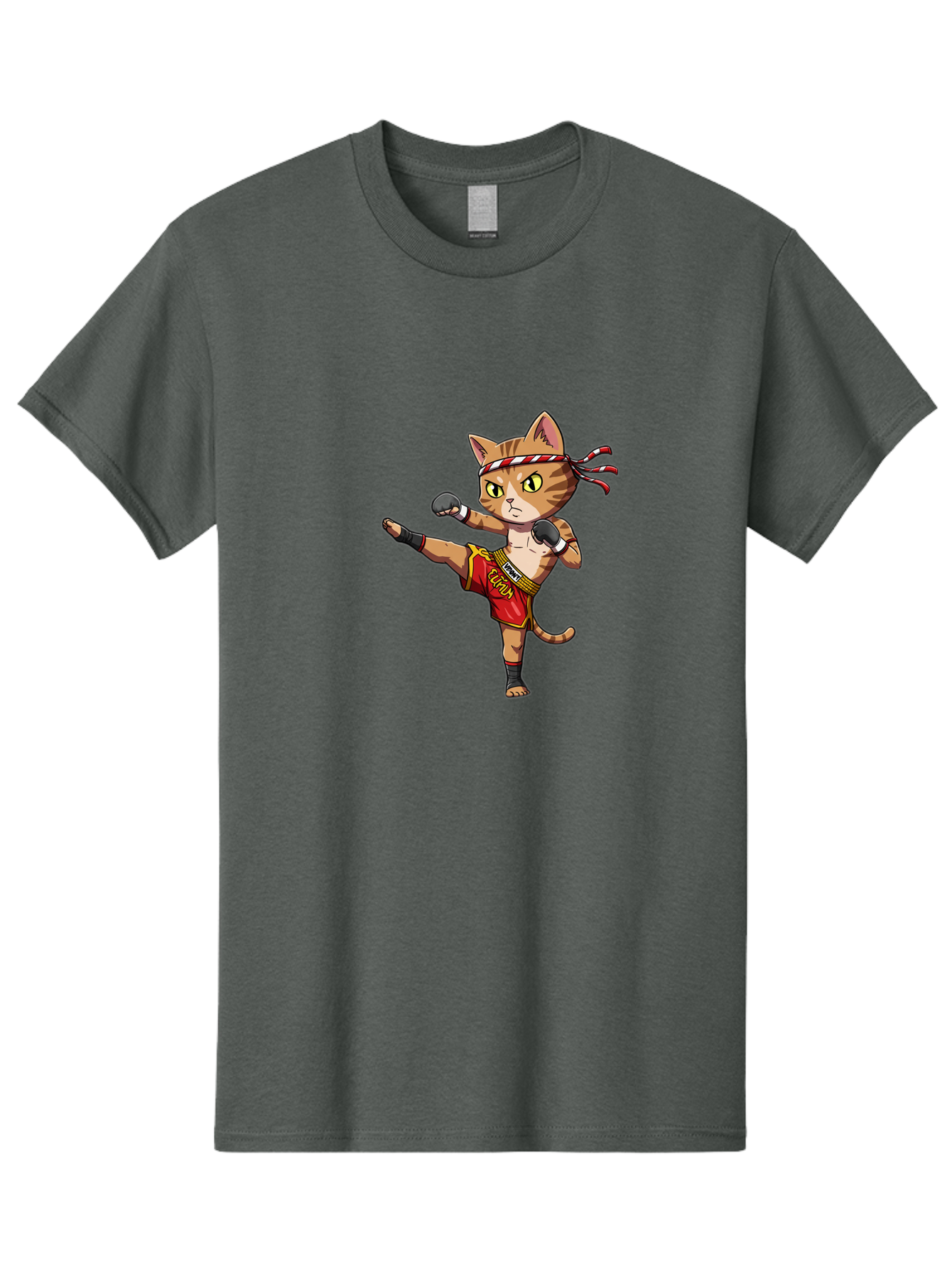 Muay-Thai-Cat-5 Men'S Graphic Tee, 100% Cotton, Comfortable Casual Summer Wear, Machine Washable, Cartoon Cat, Muay Thai Fighter, Martial Arts, Kickboxing, Cat Illustration, Fitness Cat, Muay Thai Kitty, Cartoon Character, Fighting Cat, Bae554