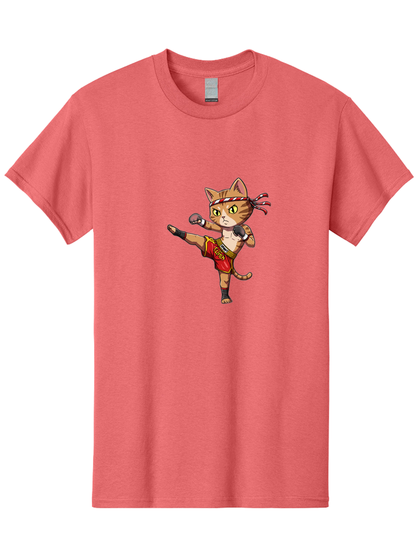 Muay-Thai-Cat-5 Men'S Graphic Tee, 100% Cotton, Comfortable Casual Summer Wear, Machine Washable, Cartoon Cat, Muay Thai Fighter, Martial Arts, Kickboxing, Cat Illustration, Fitness Cat, Muay Thai Kitty, Cartoon Character, Fighting Cat, Bae554