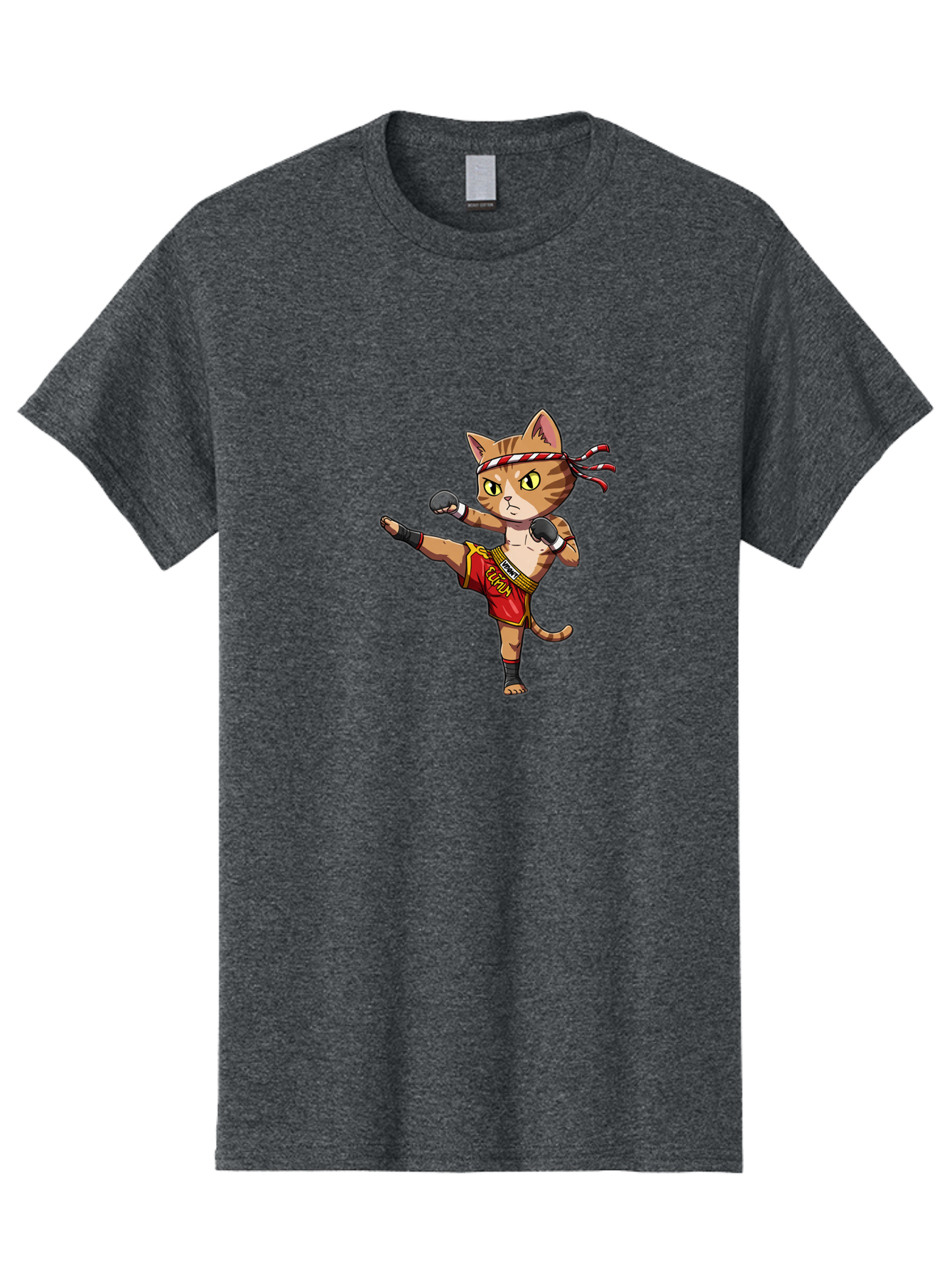 Muay-Thai-Cat-5 Men'S Graphic Tee, 100% Cotton, Comfortable Casual Summer Wear, Machine Washable, Cartoon Cat, Muay Thai Fighter, Martial Arts, Kickboxing, Cat Illustration, Fitness Cat, Muay Thai Kitty, Cartoon Character, Fighting Cat, Bae554