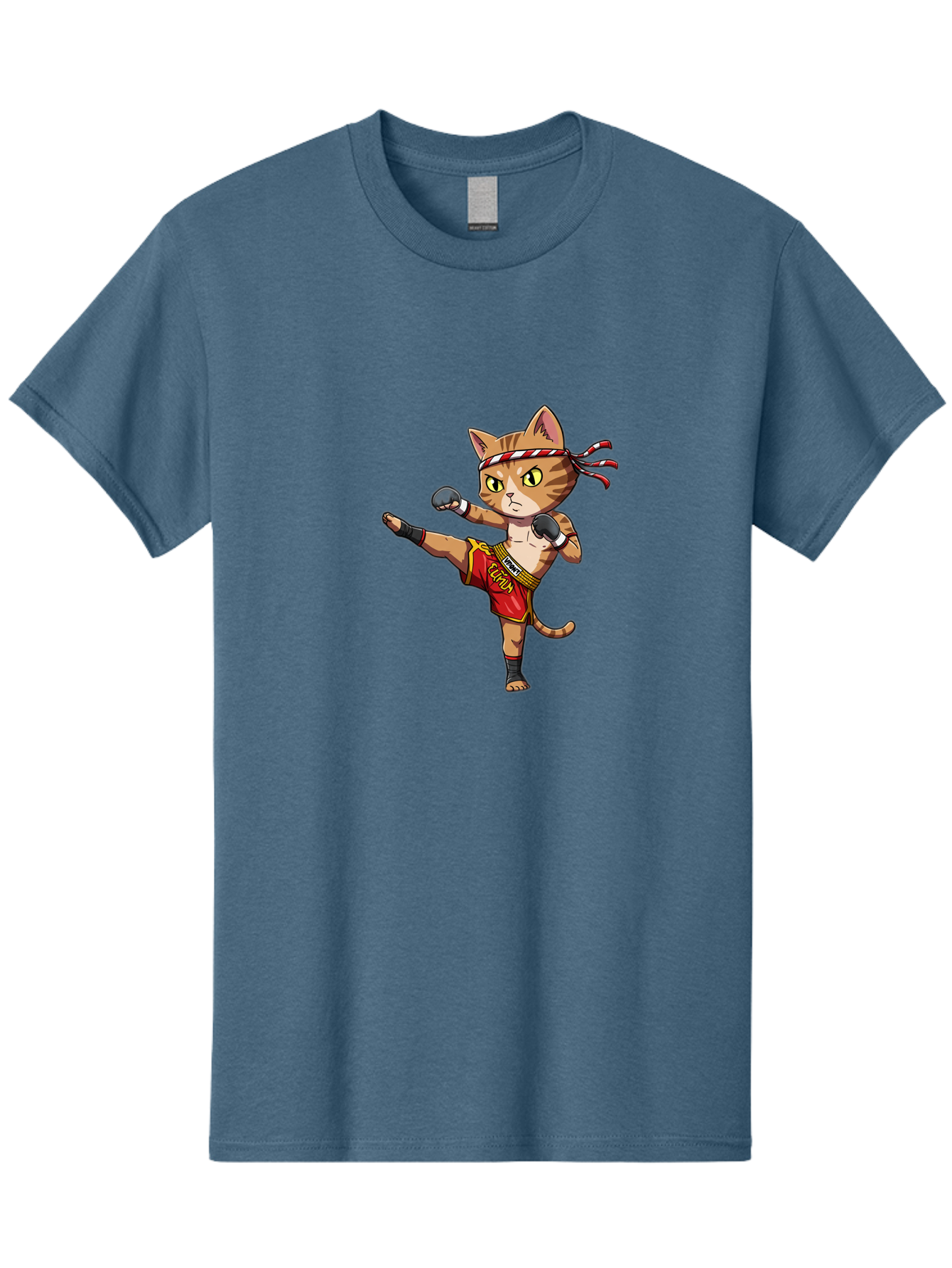 Muay-Thai-Cat-5 Men'S Graphic Tee, 100% Cotton, Comfortable Casual Summer Wear, Machine Washable, Cartoon Cat, Muay Thai Fighter, Martial Arts, Kickboxing, Cat Illustration, Fitness Cat, Muay Thai Kitty, Cartoon Character, Fighting Cat, Bae554