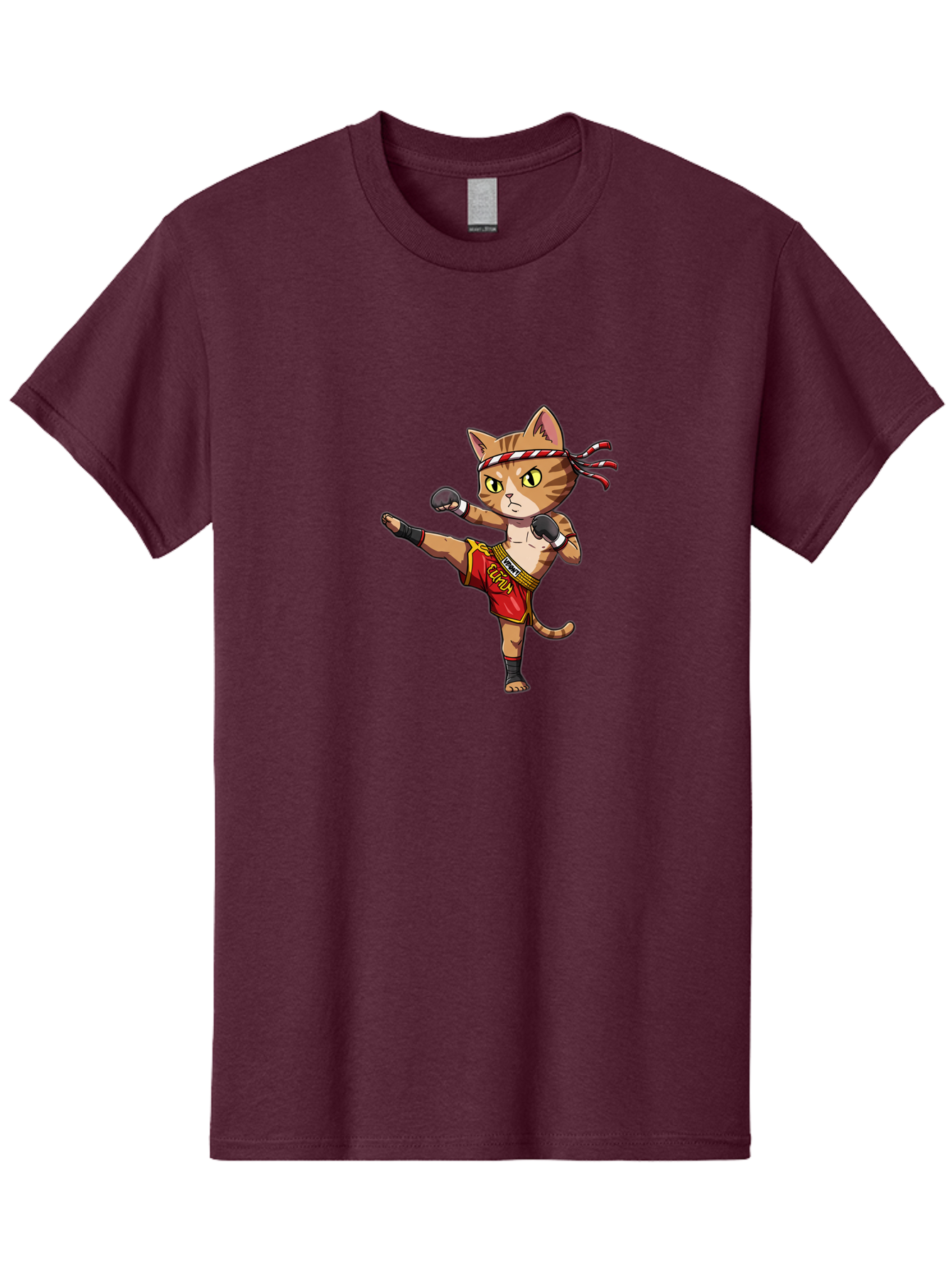 Muay-Thai-Cat-5 Men'S Graphic Tee, 100% Cotton, Comfortable Casual Summer Wear, Machine Washable, Cartoon Cat, Muay Thai Fighter, Martial Arts, Kickboxing, Cat Illustration, Fitness Cat, Muay Thai Kitty, Cartoon Character, Fighting Cat, Bae554