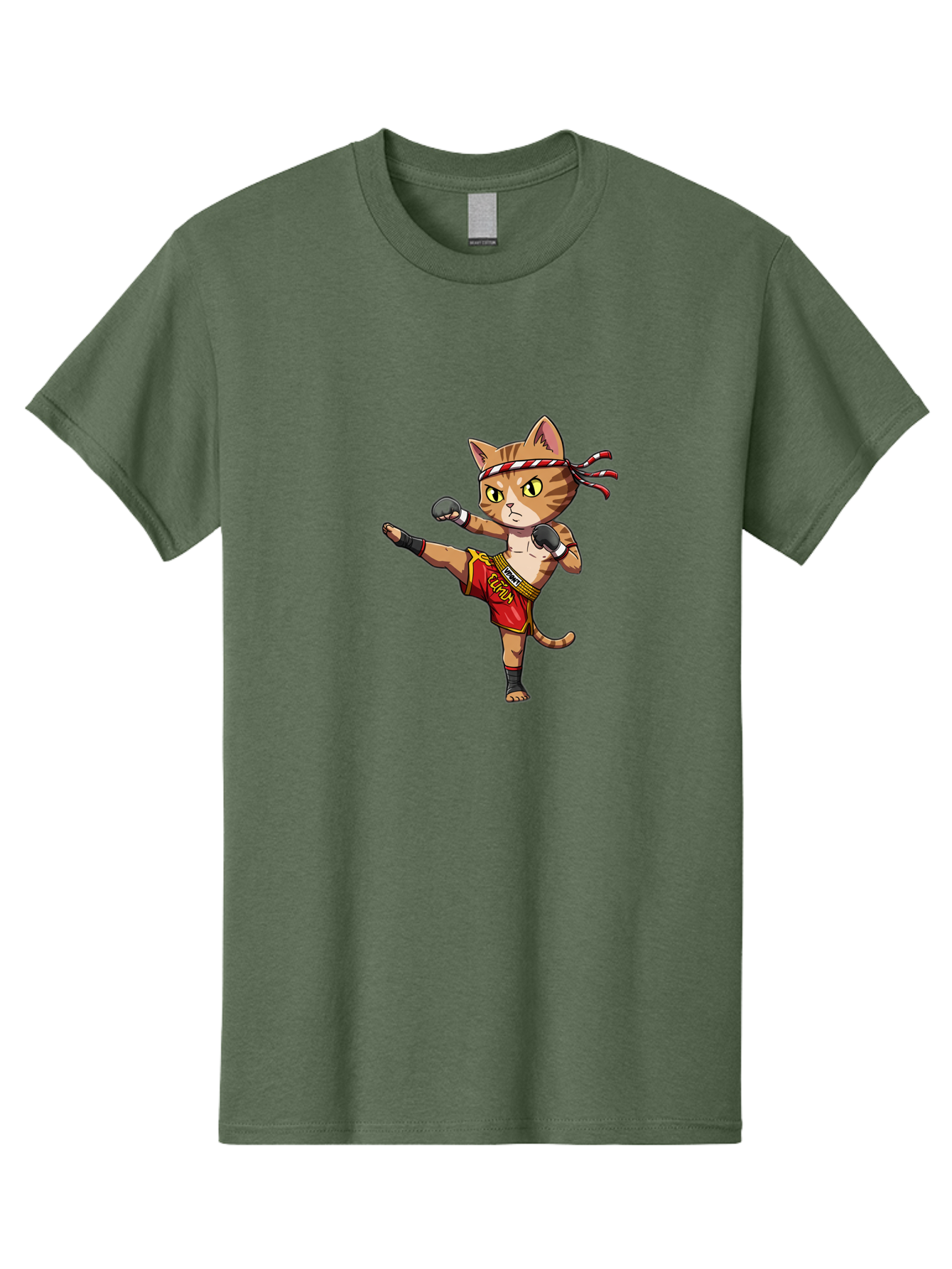 Muay-Thai-Cat-5 Men'S Graphic Tee, 100% Cotton, Comfortable Casual Summer Wear, Machine Washable, Cartoon Cat, Muay Thai Fighter, Martial Arts, Kickboxing, Cat Illustration, Fitness Cat, Muay Thai Kitty, Cartoon Character, Fighting Cat, Bae554