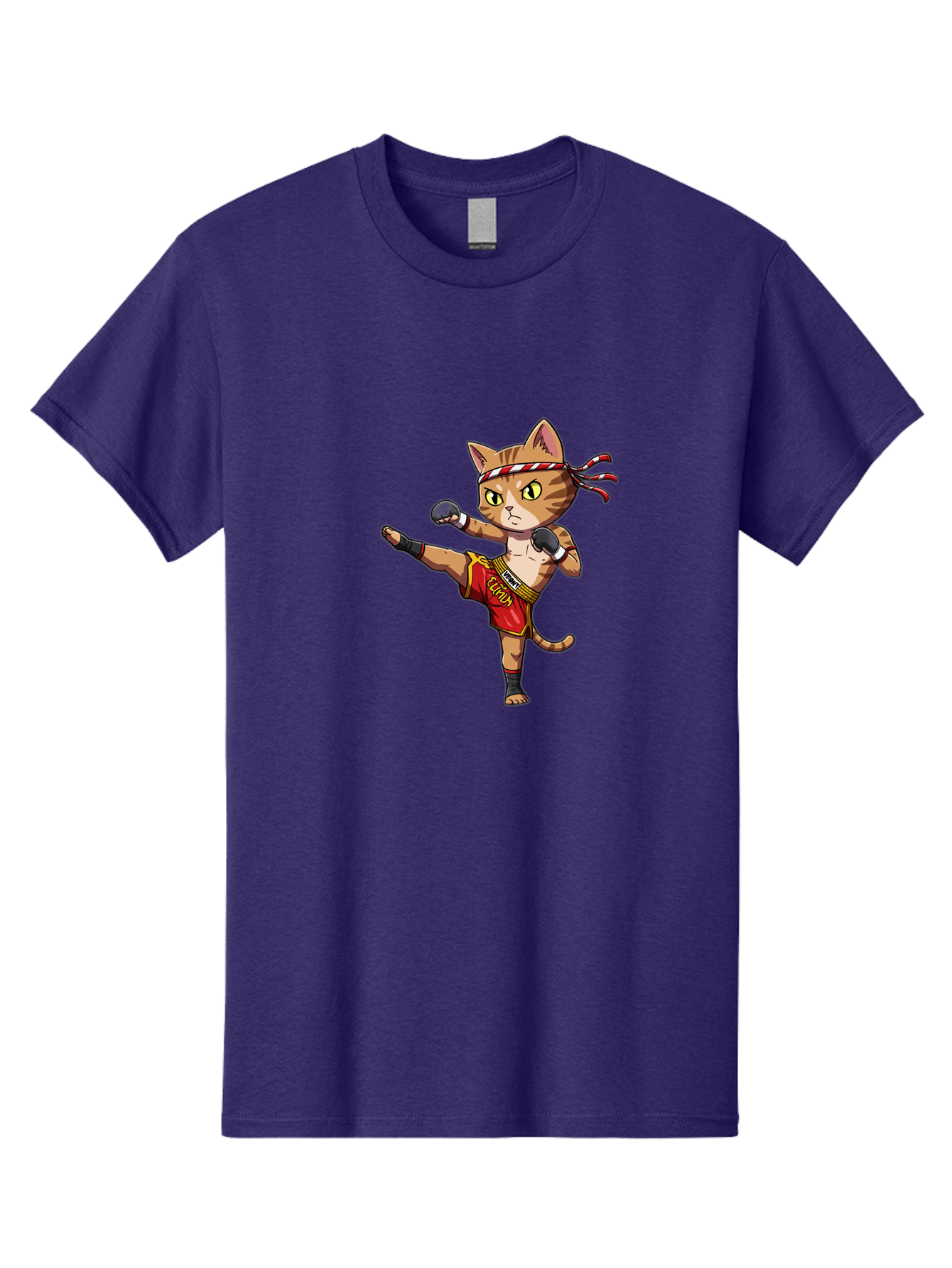 Muay-Thai-Cat-5 Men'S Graphic Tee, 100% Cotton, Comfortable Casual Summer Wear, Machine Washable, Cartoon Cat, Muay Thai Fighter, Martial Arts, Kickboxing, Cat Illustration, Fitness Cat, Muay Thai Kitty, Cartoon Character, Fighting Cat, Bae554