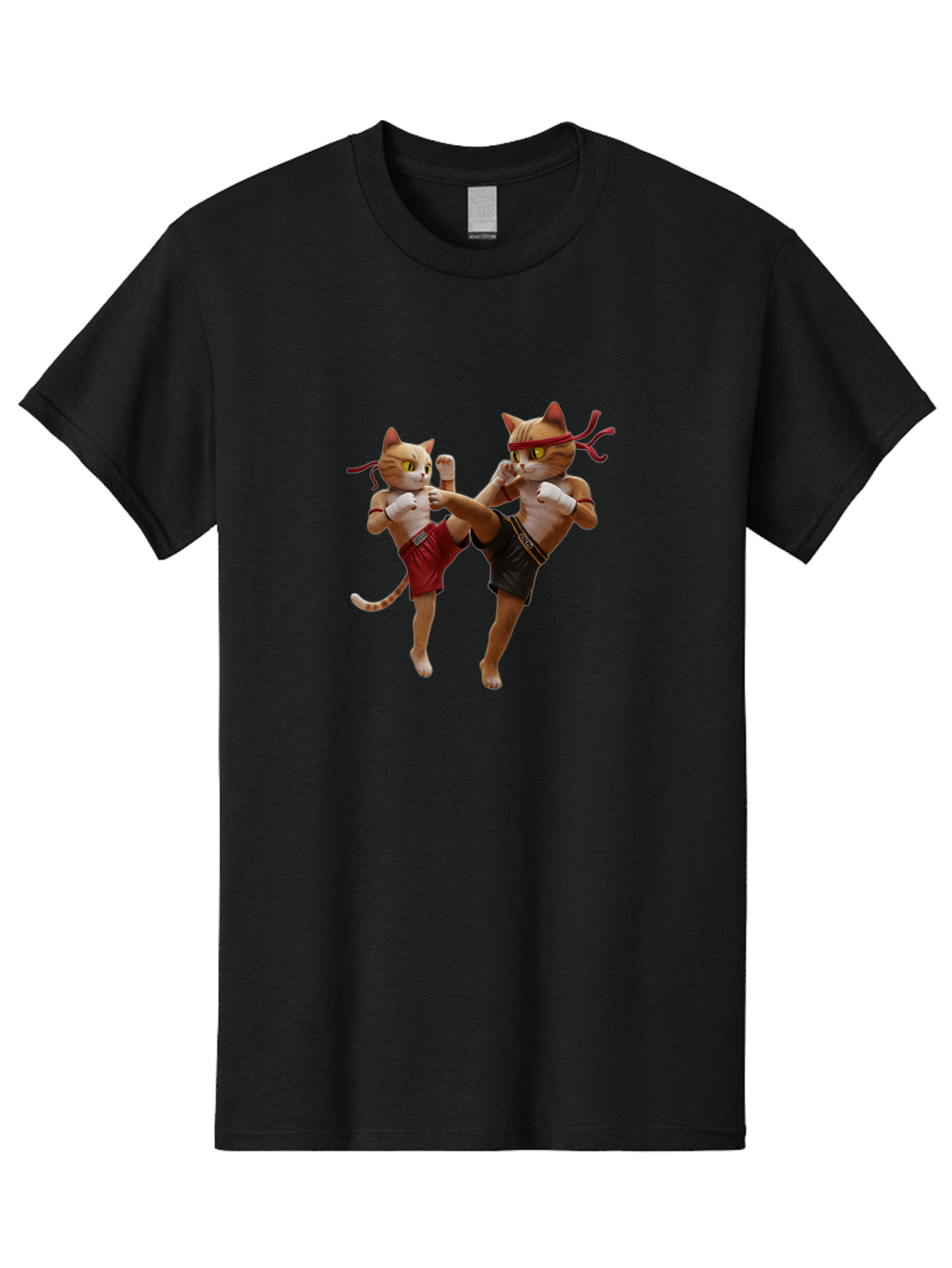 Muay-Thai-Cats Men'S Graphic Tee, 100% Cotton, Comfortable Casual Summer Wear, Machine Washable, Cartoon Cats Fighting, Martial Arts, Muay Thai, Boxing Cats, Anthropomorphic Cats, Action Pose, Dynamic Scene, Funny Cats, Cat Fight, Bae560
