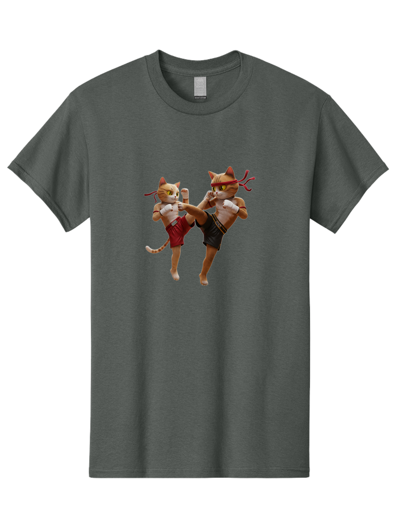 Muay-Thai-Cats Men'S Graphic Tee, 100% Cotton, Comfortable Casual Summer Wear, Machine Washable, Cartoon Cats Fighting, Martial Arts, Muay Thai, Boxing Cats, Anthropomorphic Cats, Action Pose, Dynamic Scene, Funny Cats, Cat Fight, Bae560