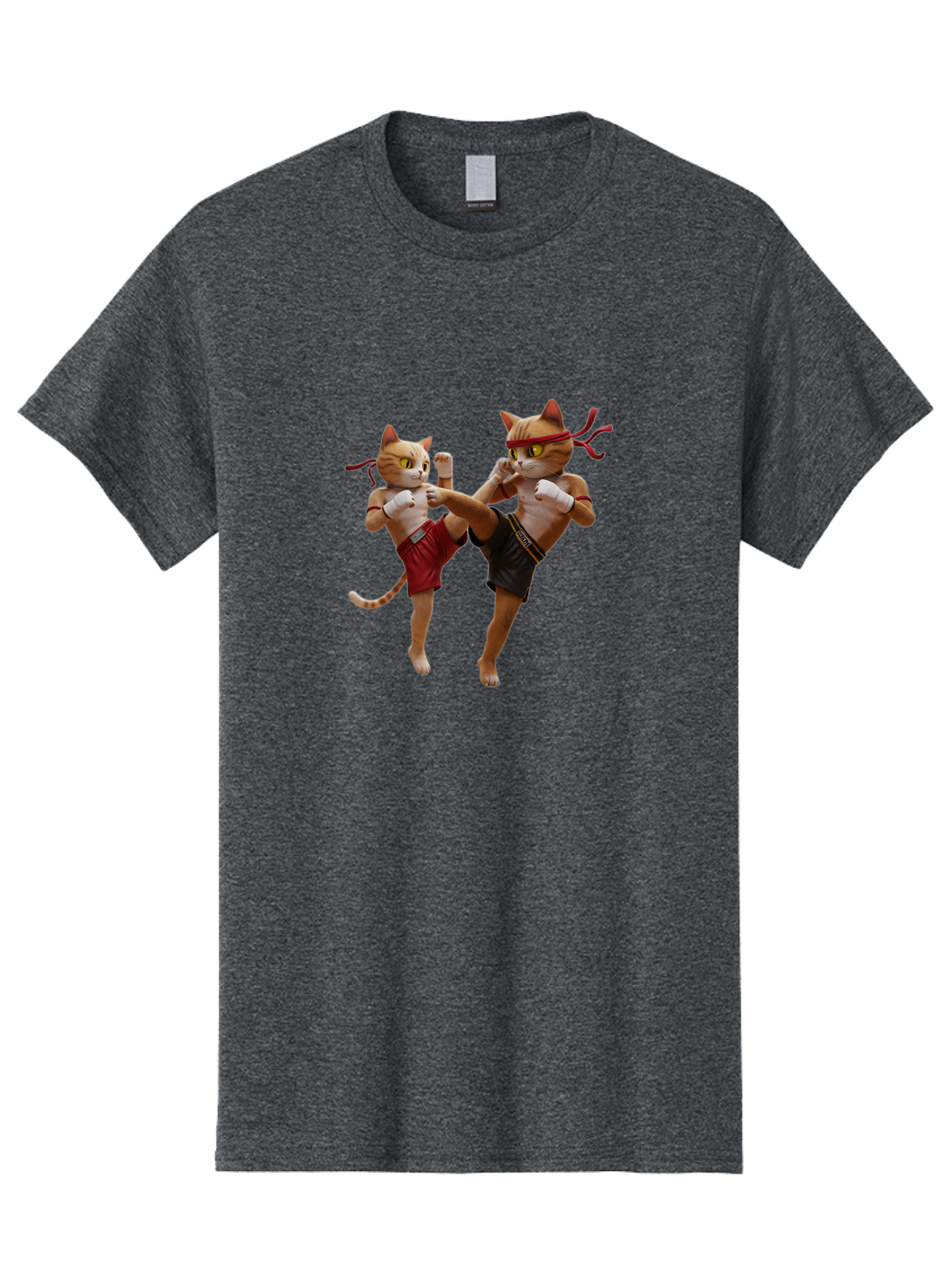 Muay-Thai-Cats Men'S Graphic Tee, 100% Cotton, Comfortable Casual Summer Wear, Machine Washable, Cartoon Cats Fighting, Martial Arts, Muay Thai, Boxing Cats, Anthropomorphic Cats, Action Pose, Dynamic Scene, Funny Cats, Cat Fight, Bae560