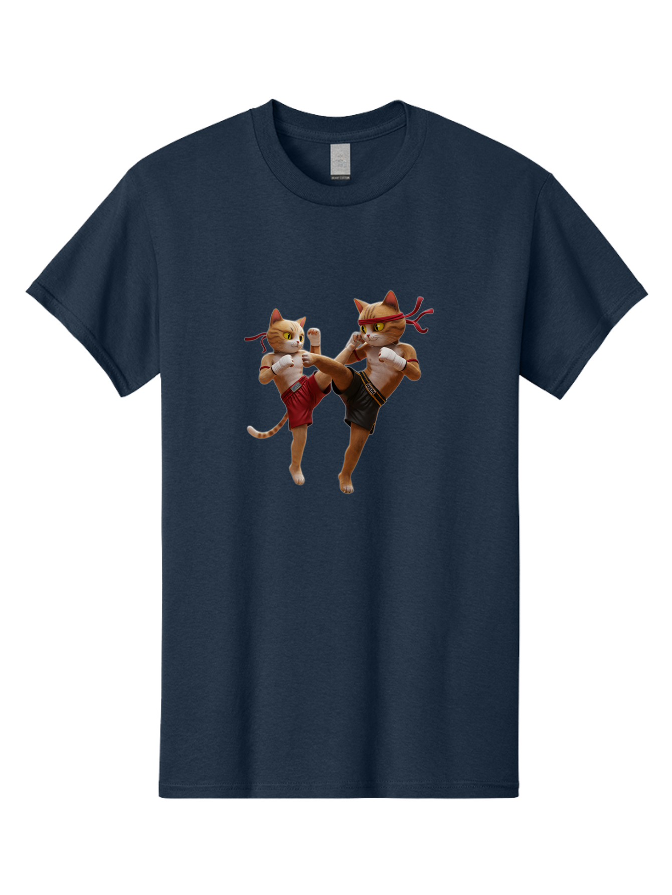 Muay-Thai-Cats Men'S Graphic Tee, 100% Cotton, Comfortable Casual Summer Wear, Machine Washable, Cartoon Cats Fighting, Martial Arts, Muay Thai, Boxing Cats, Anthropomorphic Cats, Action Pose, Dynamic Scene, Funny Cats, Cat Fight, Bae560